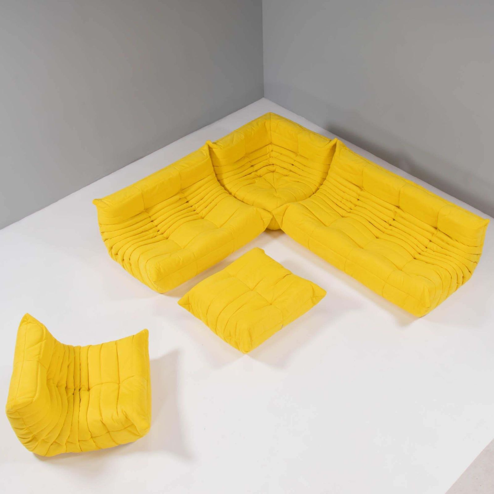 10764.0 Ligne Roset By Michel Ducaroy Togo Yellow Sofa And Footstool, Set Of Five photo