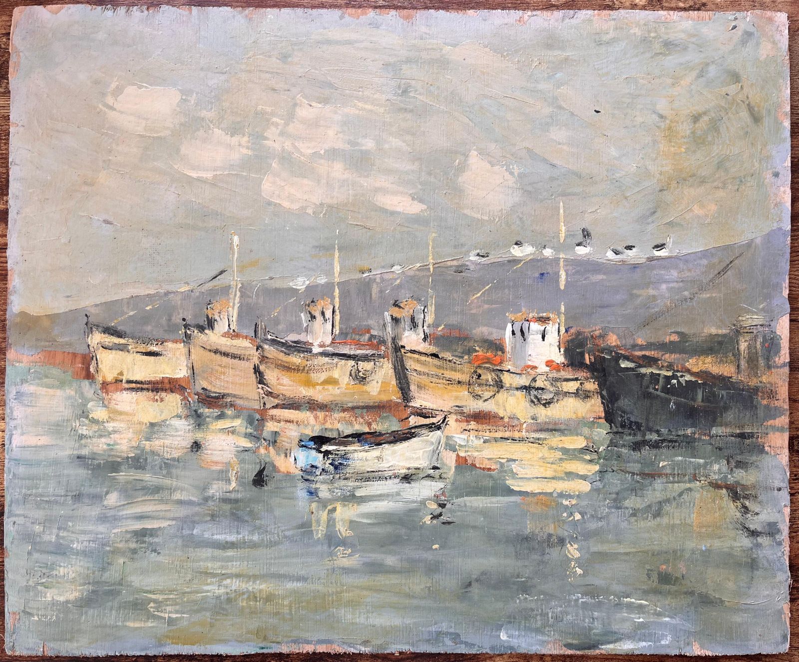 Fanch Lel French Impressionist Oil Painting Of Fishing Boats In Harbour With Reflections photo furniture