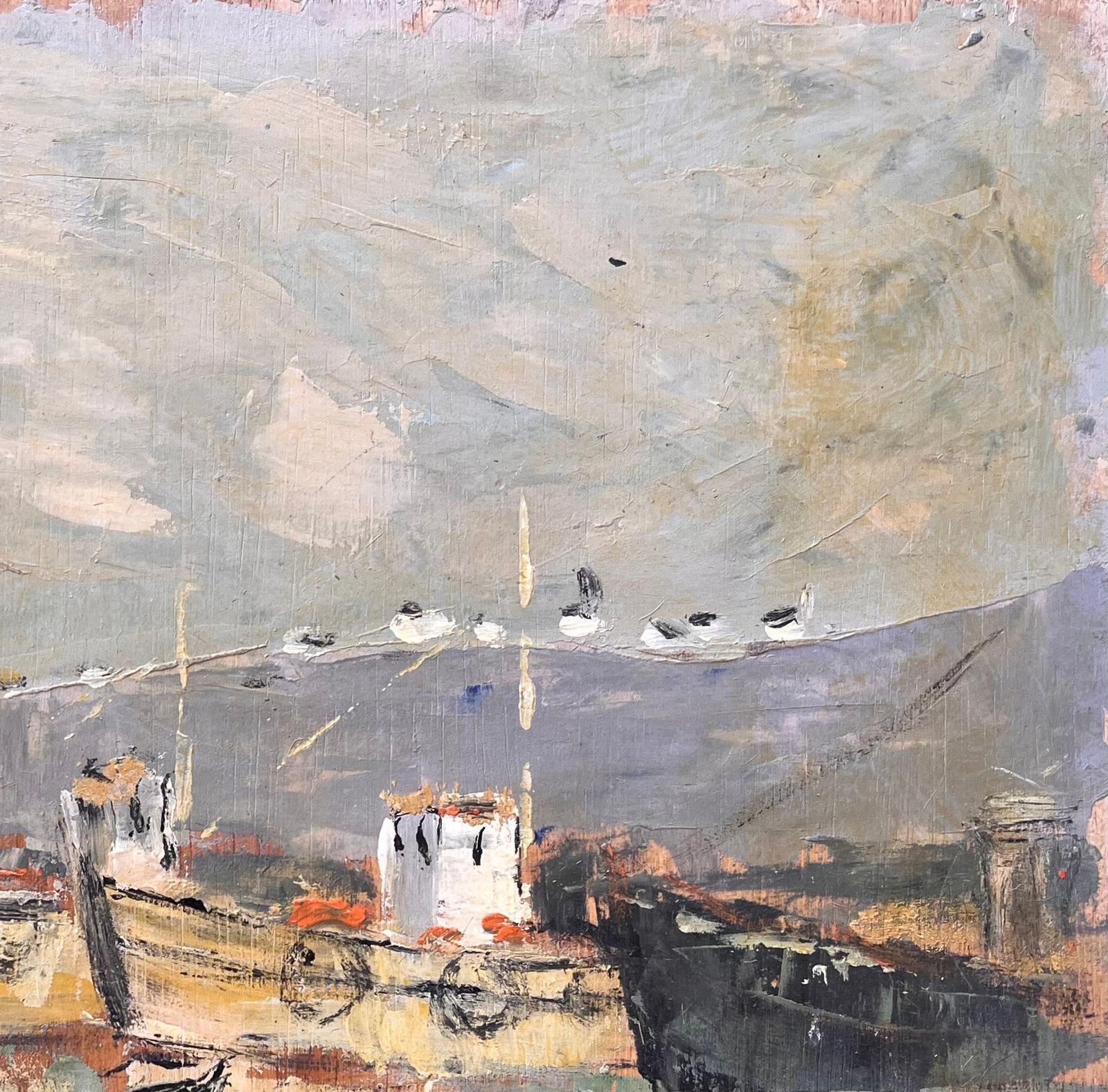 Fanch Lel French Impressionist Oil Painting Of Fishing Boats In Harbour With Reflections photo 570.0