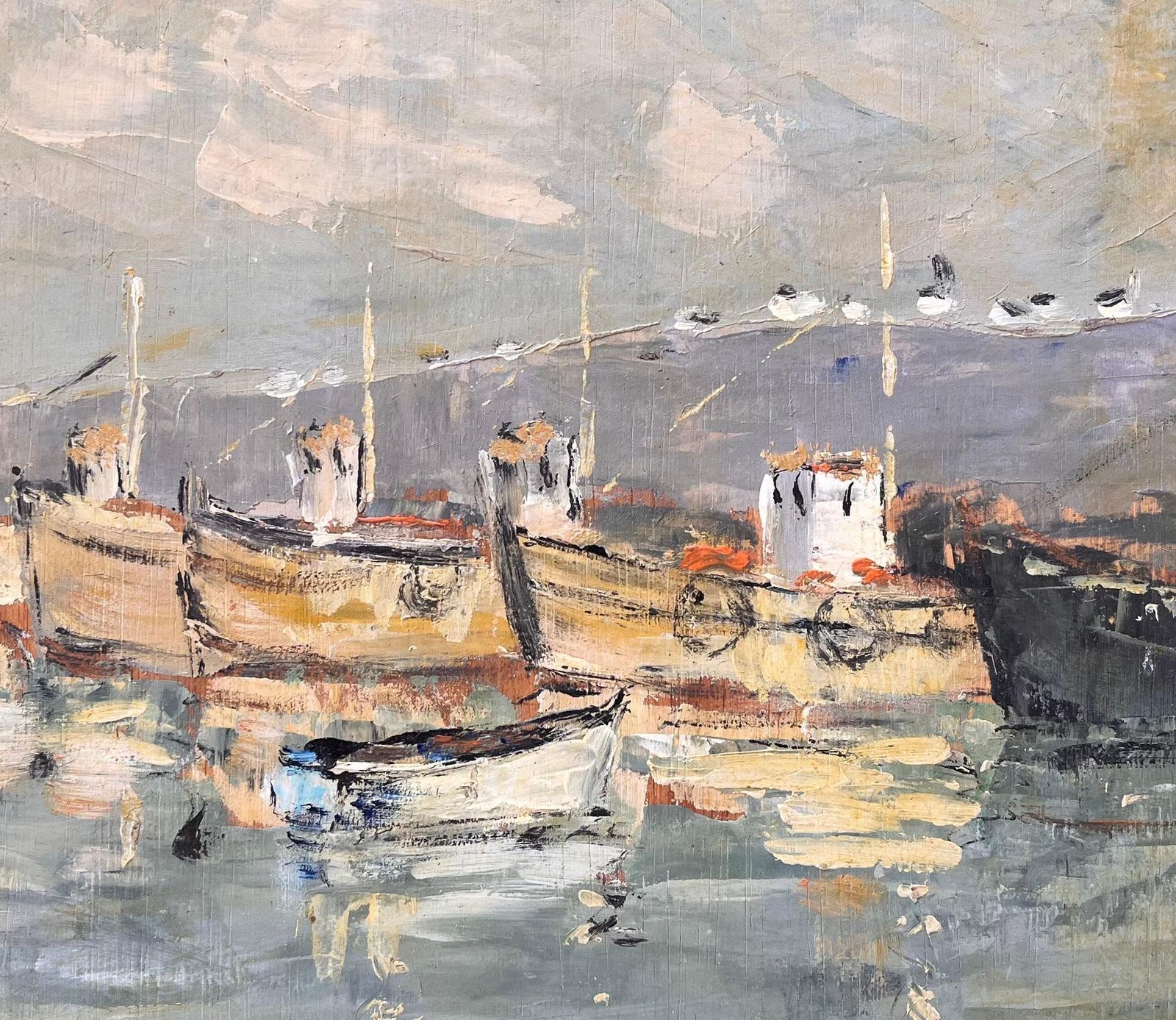 Fanch Lel French Impressionist Oil Painting Of Fishing Boats In Harbour With Reflections photo buy