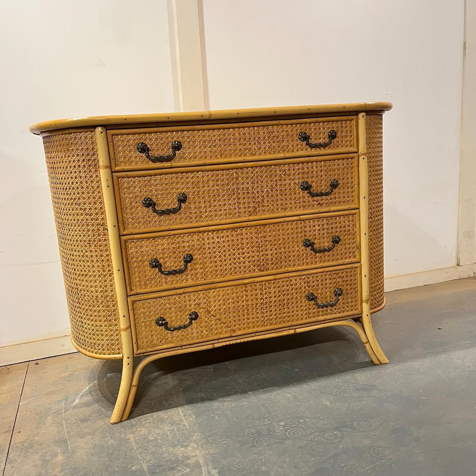 Bamboo And Cane Oval Chest With 4 Drawers photo for sale
