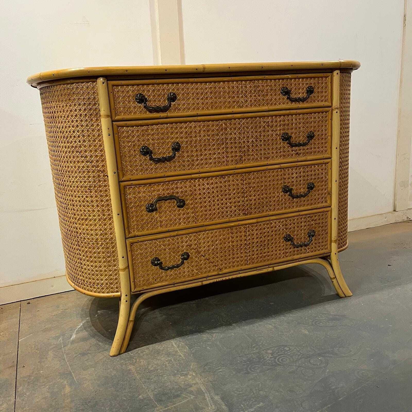 Bamboo And Cane Oval Chest With 4 Drawers photo Furniture