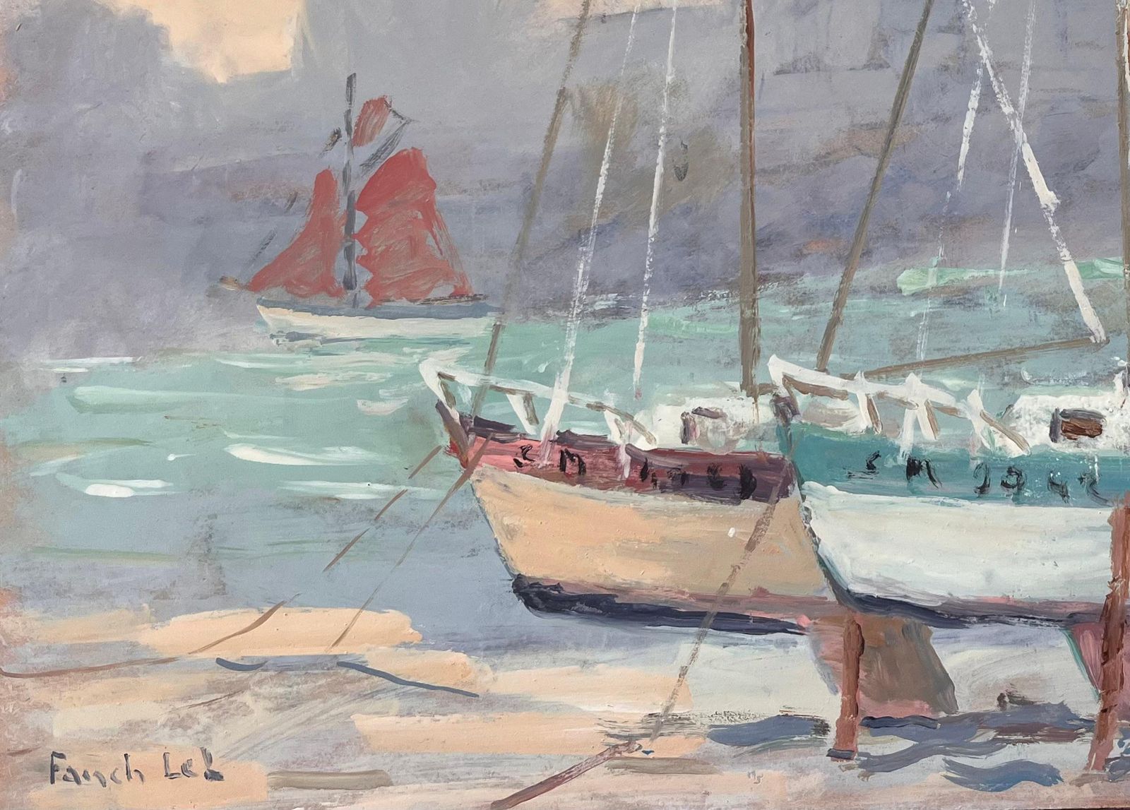 Fanch Lel French Impressionist Painting Of Boats On The Beach At Dinard photo for sale