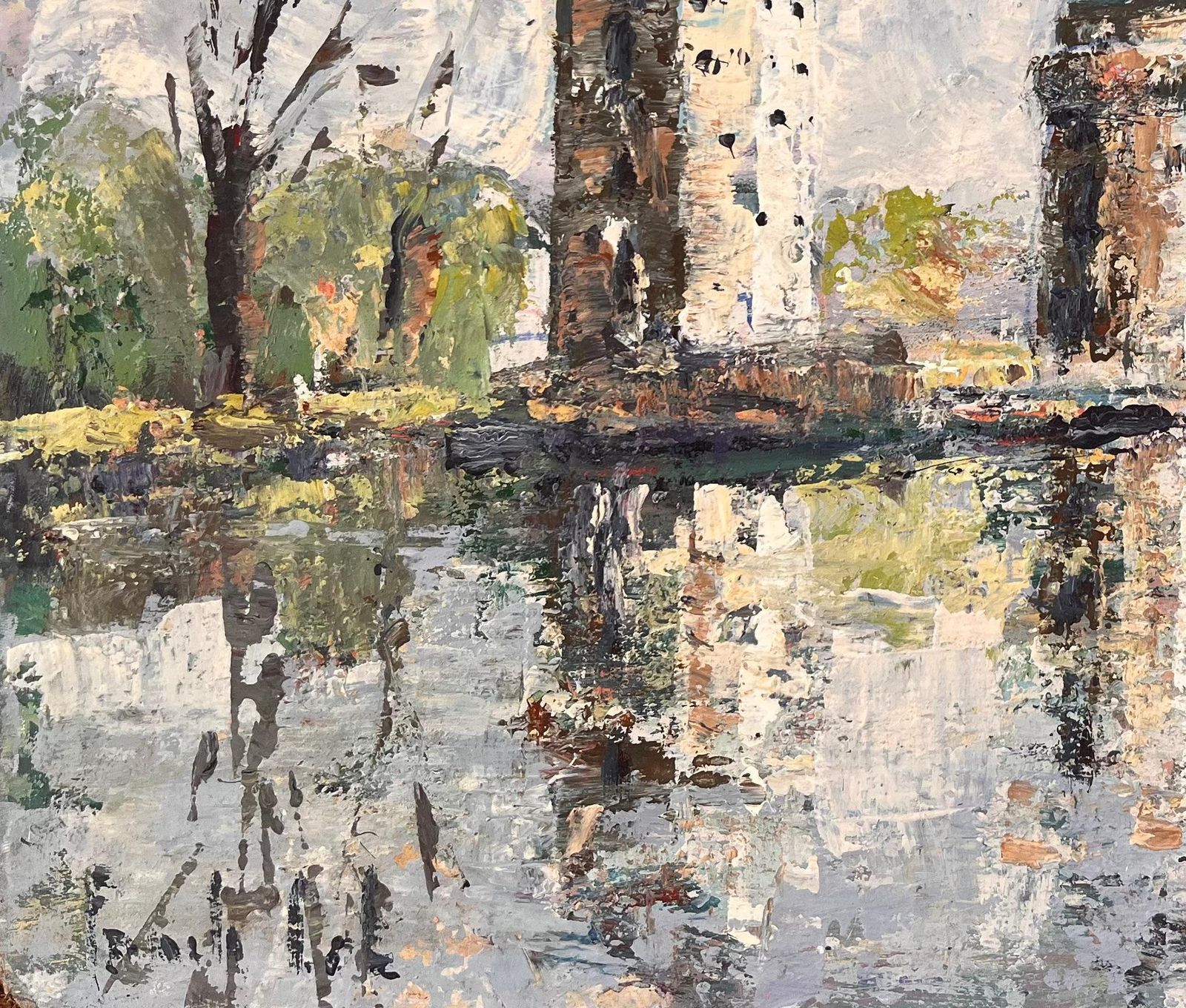 Fanch Lel French Impressionist Oil Of Twin Turrets And Trees Reflected In River Scene photo Art