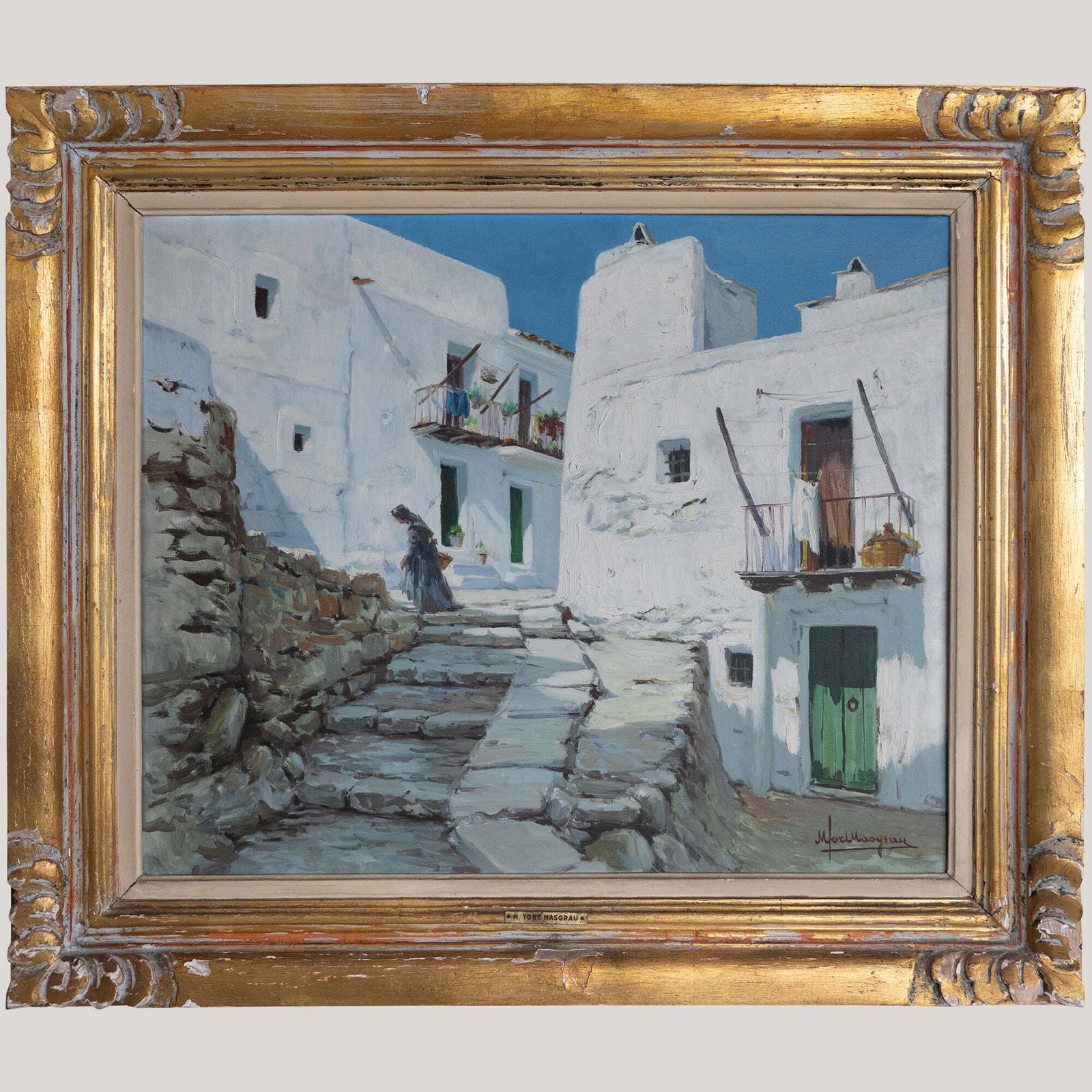 photo furniture Ibizan Village Scenes – Pair Of Original Oil Paintings By Miquel Tort Masgrau