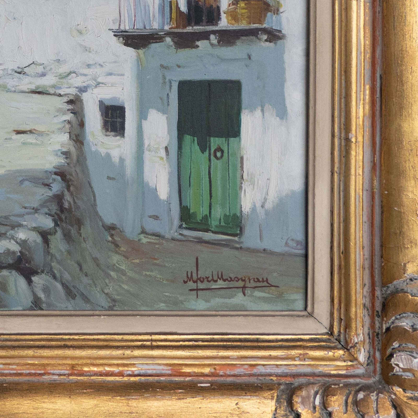 Kunst Ibizaanse Dorpstaferelen – Twee Olieverfschilderijen Van Miquel Tort Masgrau photo