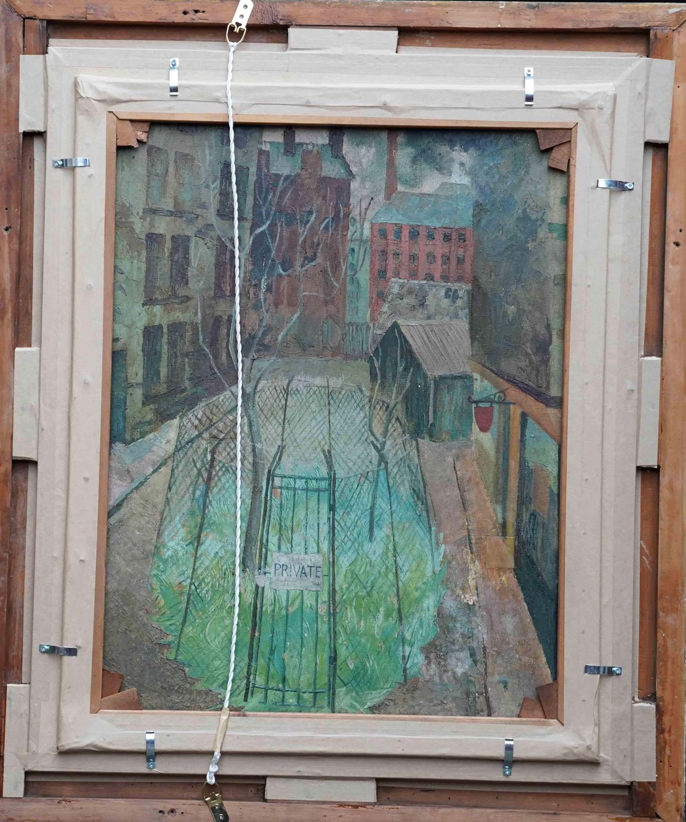 photo furniture Reclining Nude   Industrial Scene Verso   Scottish 1940's Portrait Oil Paintingcirca 1945