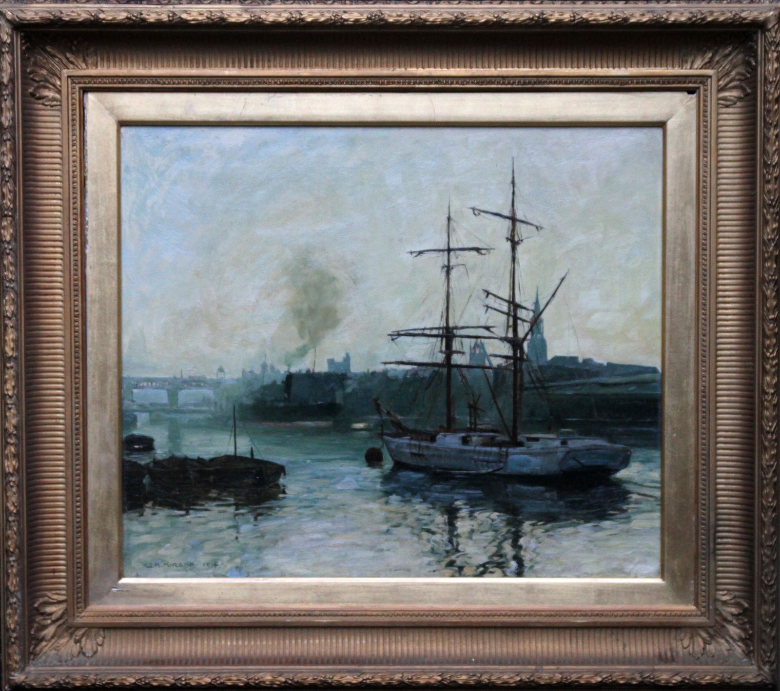Joseph Henry Kirsopthe Port Of Newcastle Upon Tyne   British 1914 Marine Art Oil Painting1914