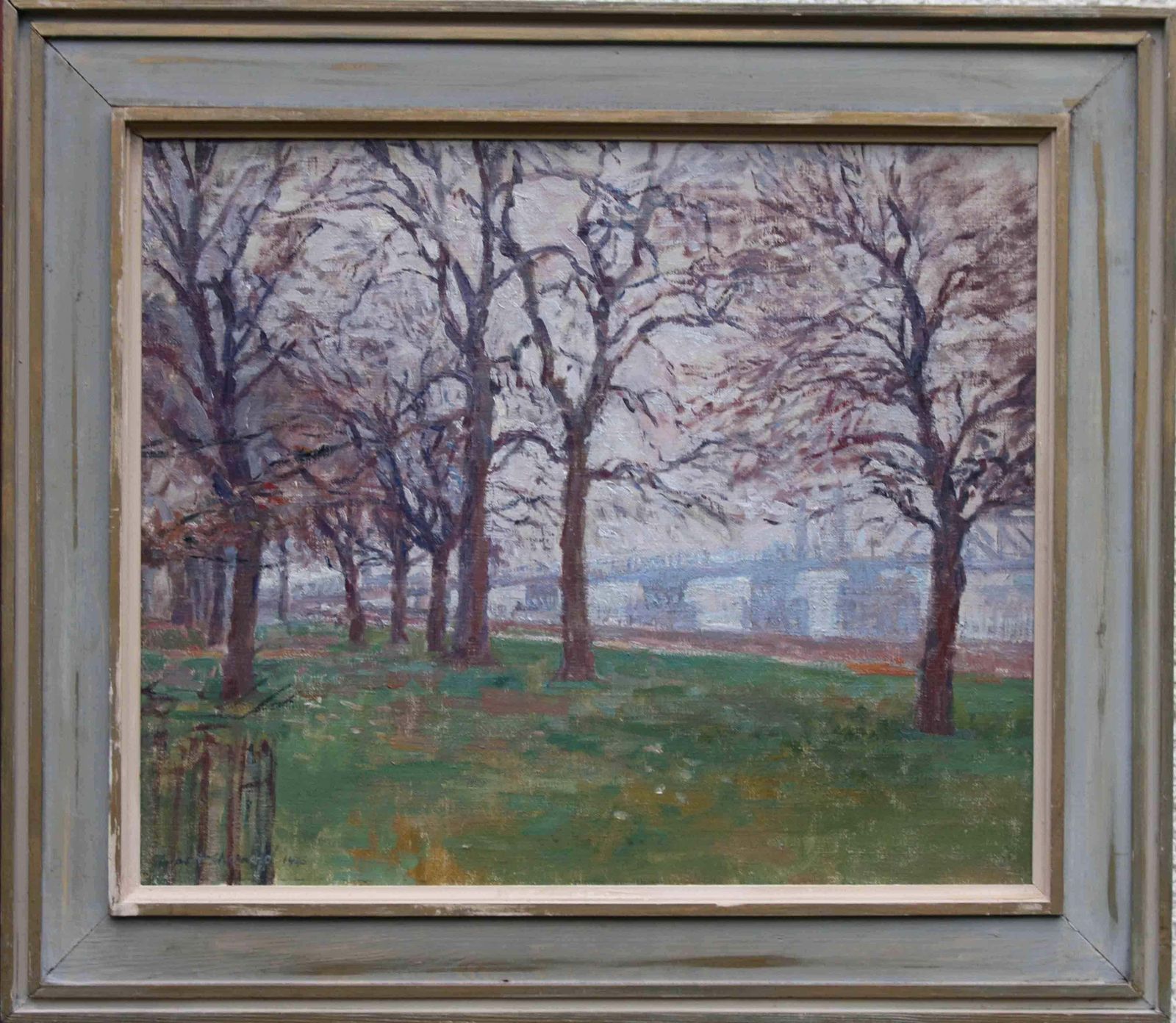 Rupert Shephardbattersea Park London   British 40's Impressionist Oil Landscape Thames Bridge1945