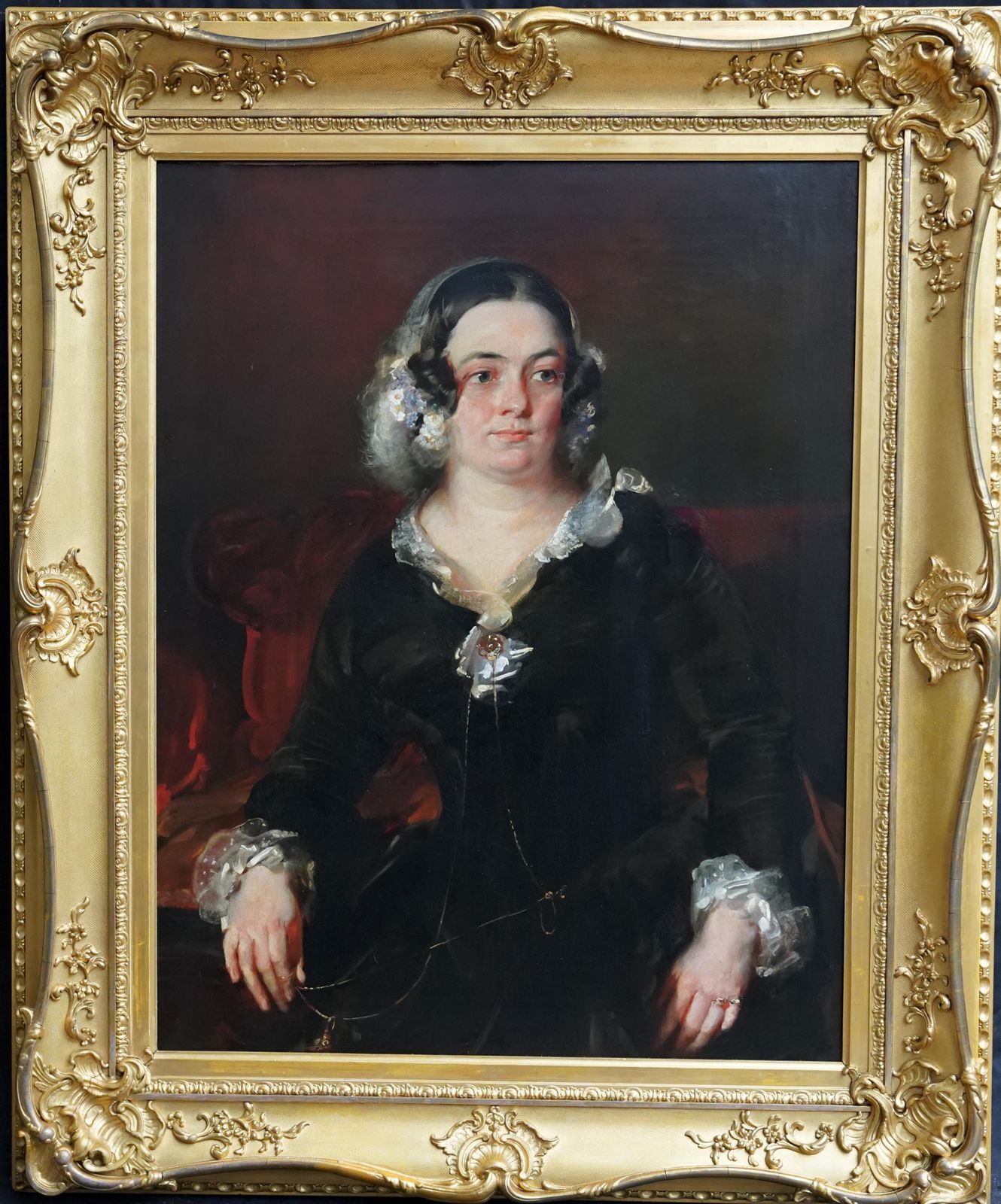 Portrait Of A Lady With Lace Collar   British 19th Century Art Oil Paintingcirca 1810