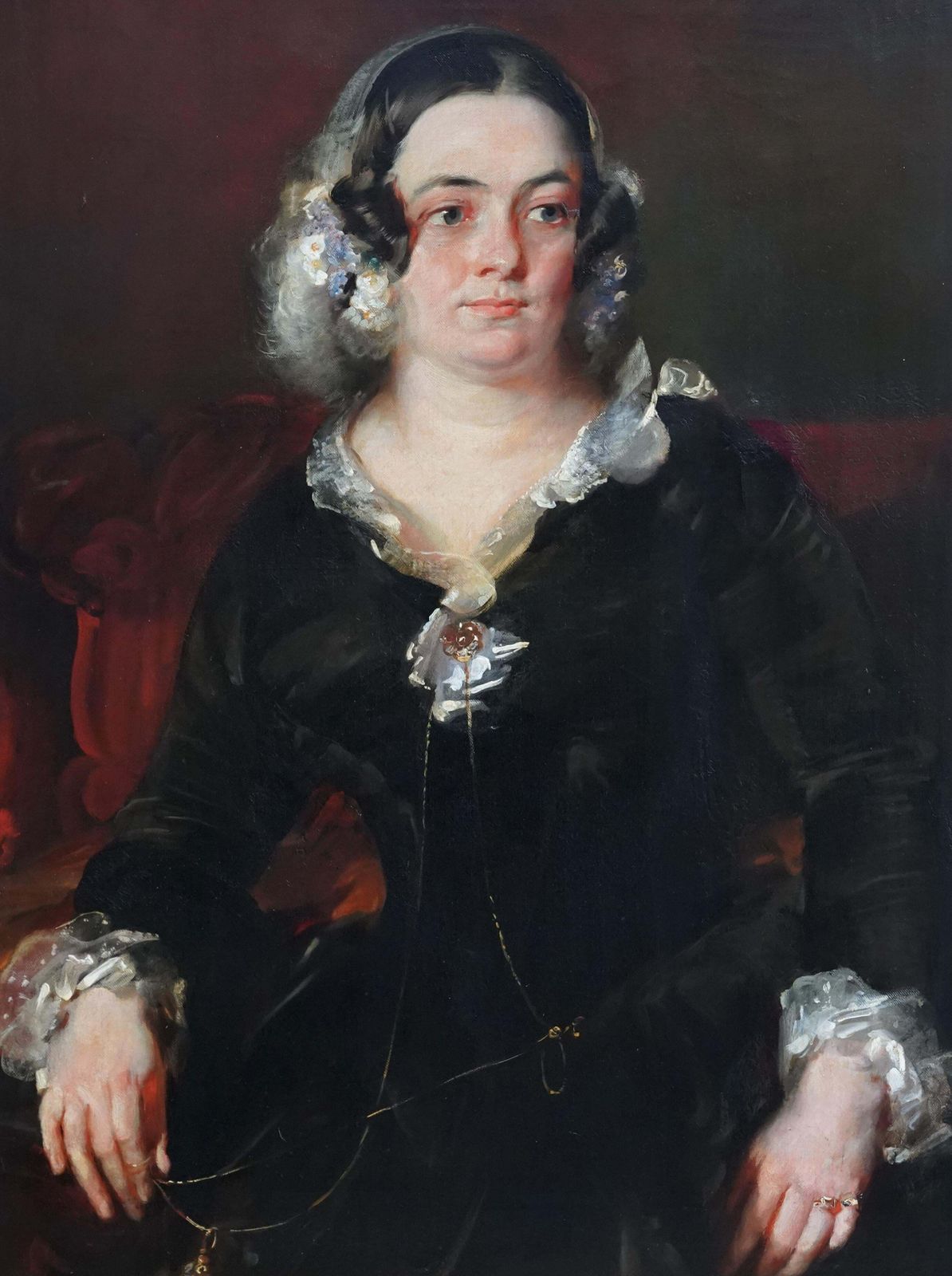 Portrait Of A Lady With Lace Collar   British 19th Century Art Oil Paintingcirca 1810 photo for sale