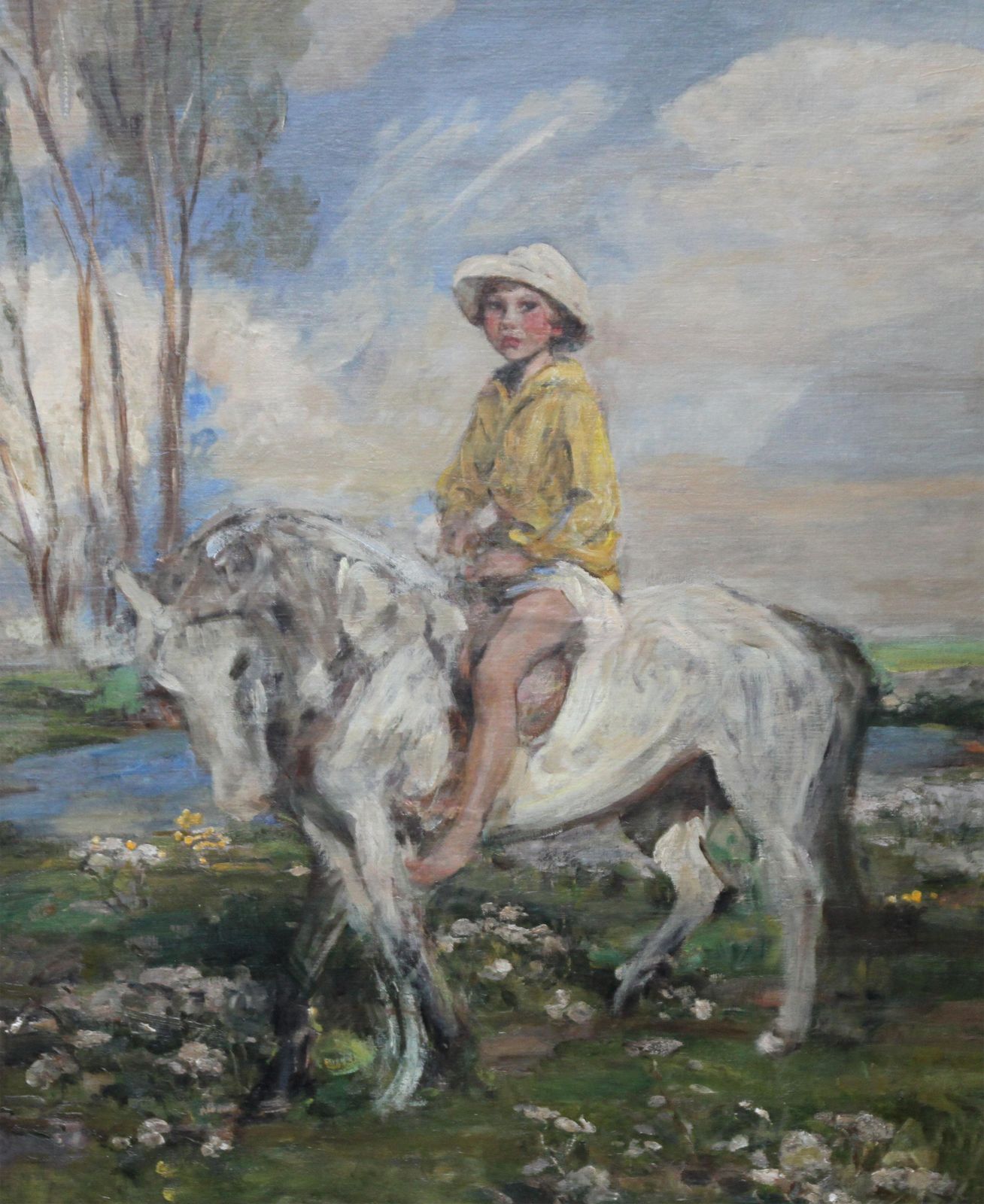 James Jebusa Shannonportrait Of Artist's Grandson   Edwardian Impressionist Horse Art Oil Paintingcirca 1904 photo furniture