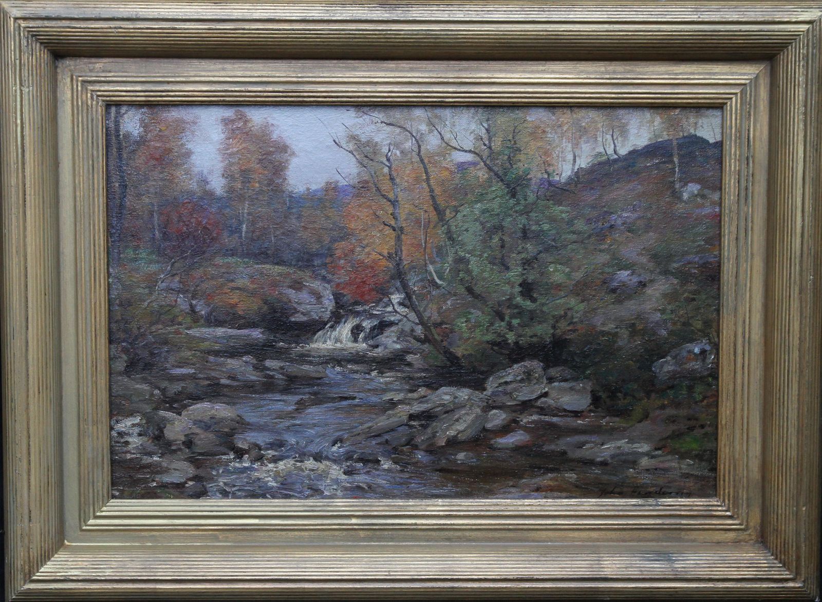John Hendersonautumn In The Glen   Scottish Impressionist Art River Landscape Oil Paintingcirca 1910