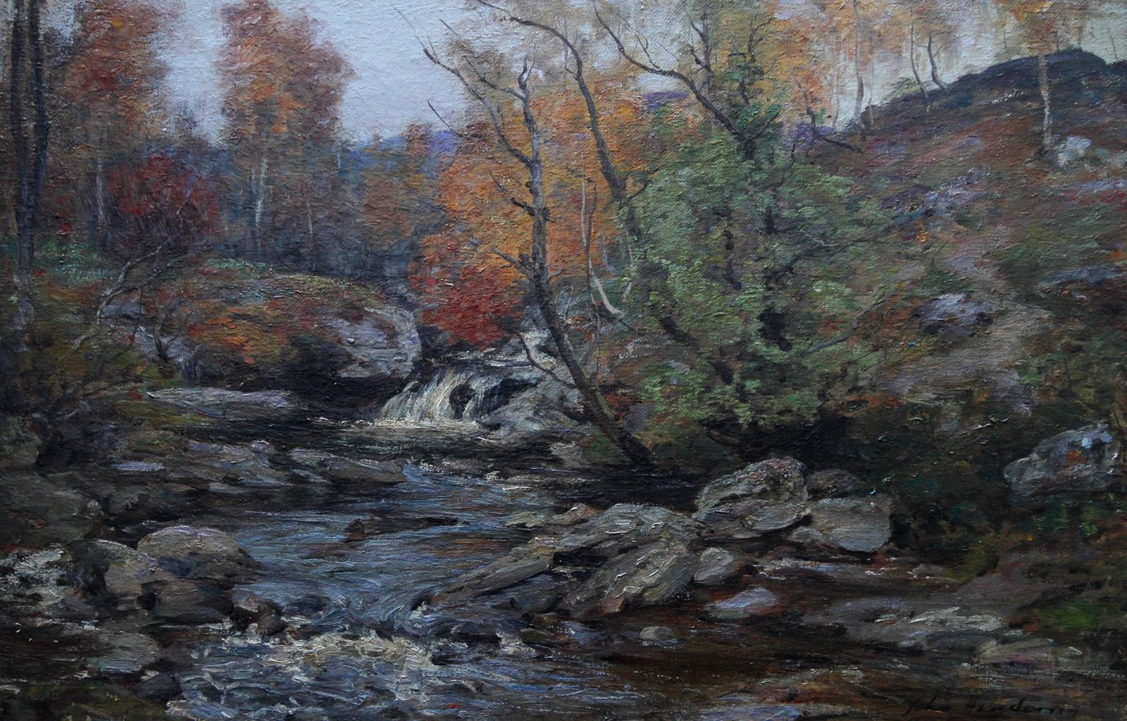 John Hendersonautumn In The Glen   Scottish Impressionist Art River Landscape Oil Paintingcirca 1910 photo furniture