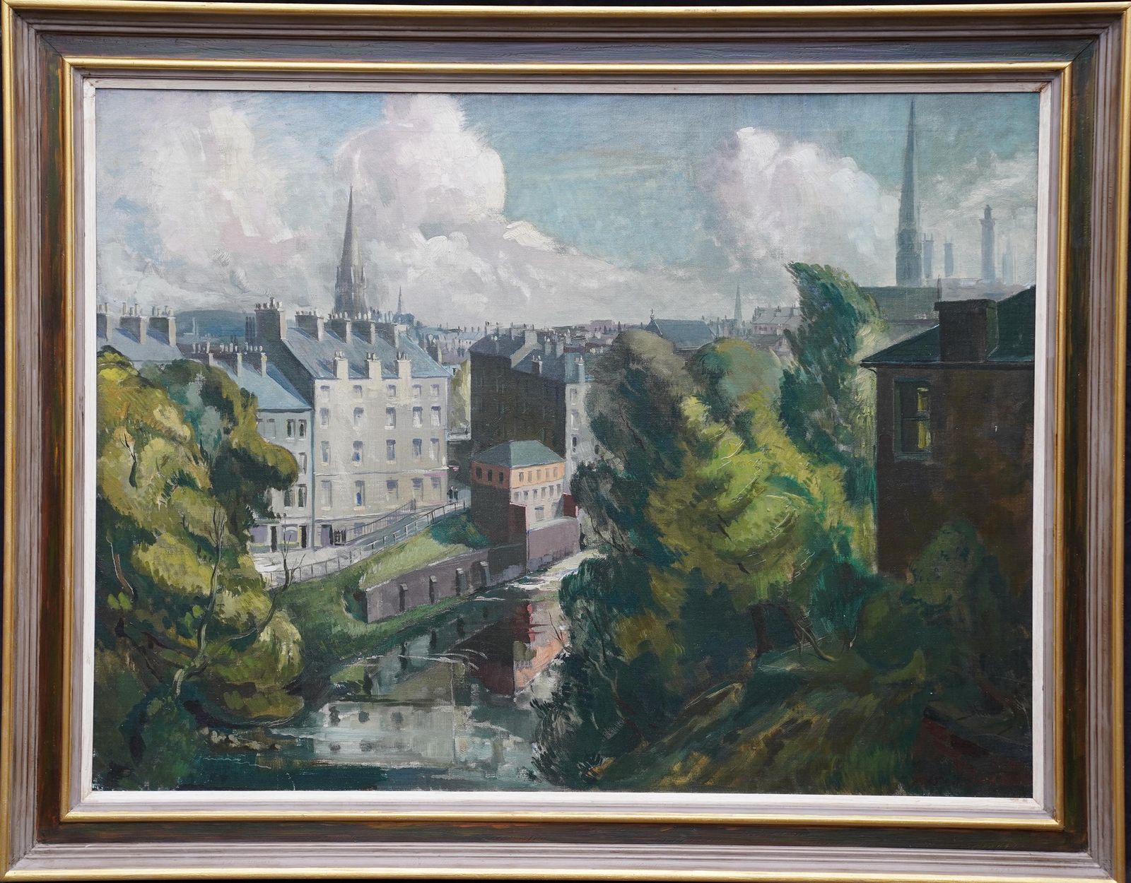 photo vinterior Harry Jefferson Barnesglasgow West End River Kelvin Townscape   Scottish 1950's Landscape Oil Paintingcirca 1950