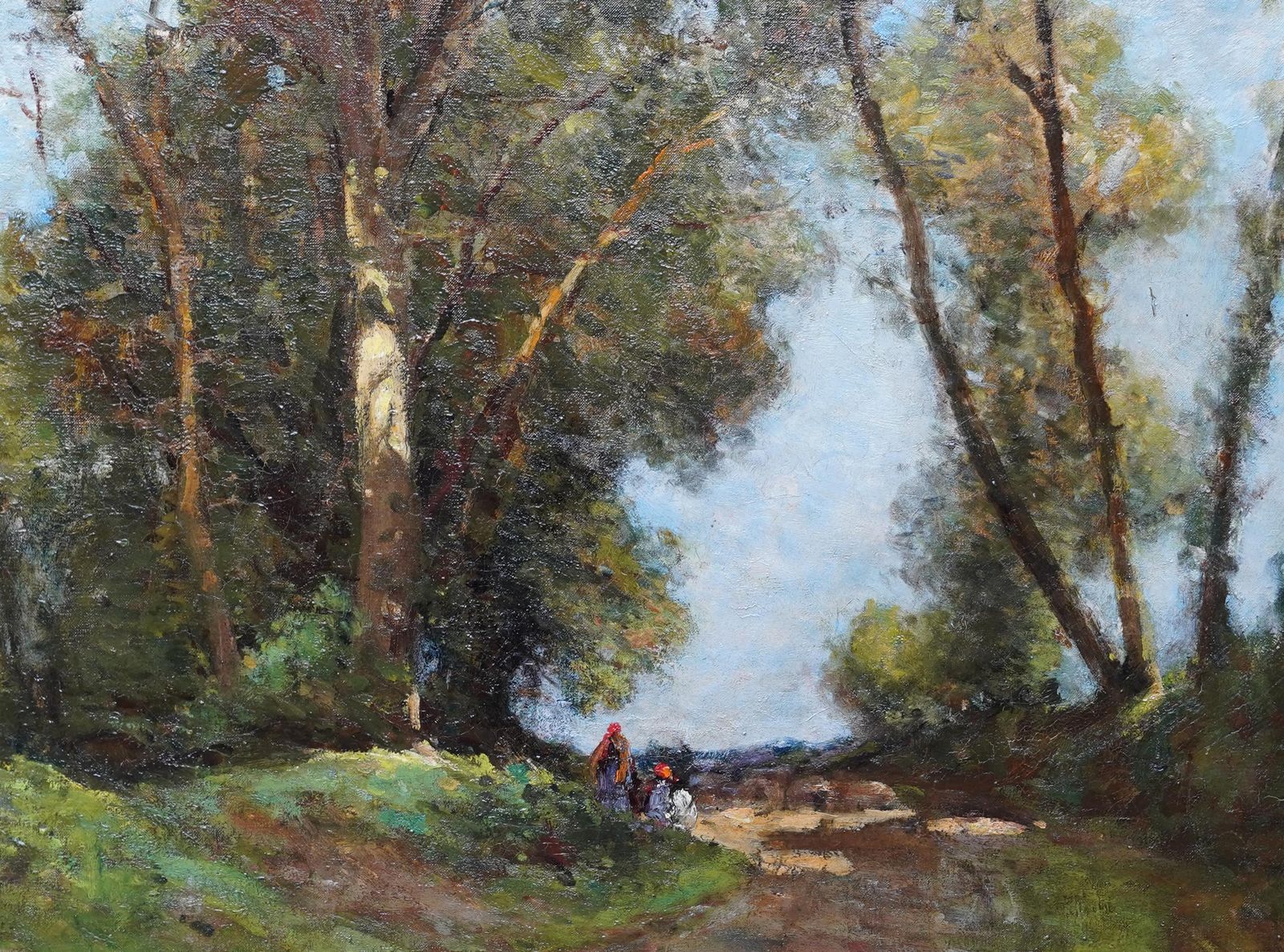 Figures On A Woodland Path   British Edwardian Art Landscape Oil Paintingcirca 1910 photo for sale