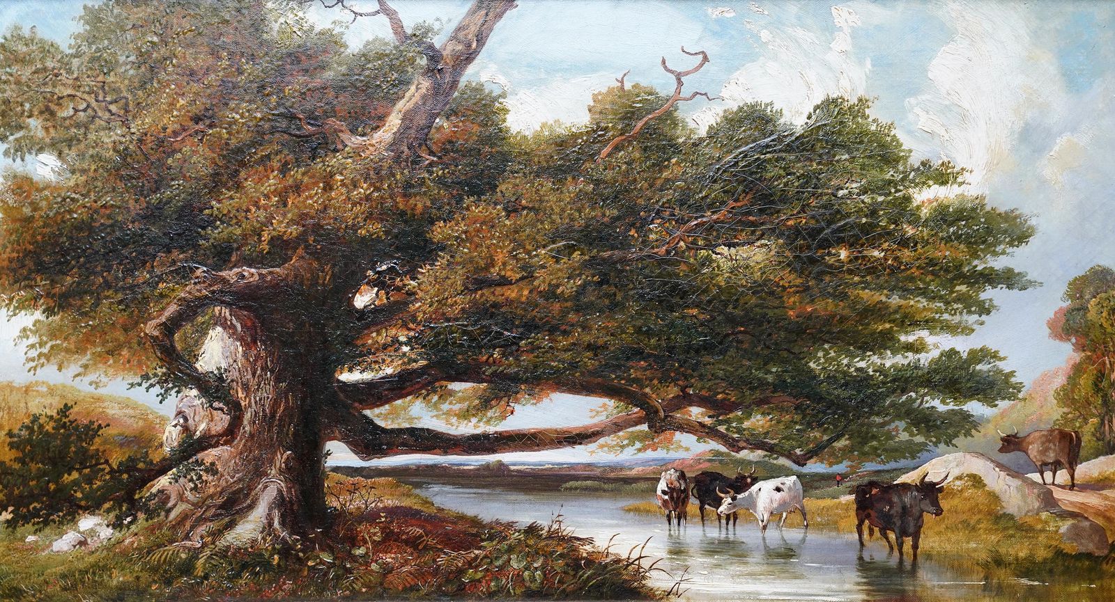 Cattle Watering In A Landscape   British 19th Century Art Victorian Oil Paintingcirca 1855 photo furniture