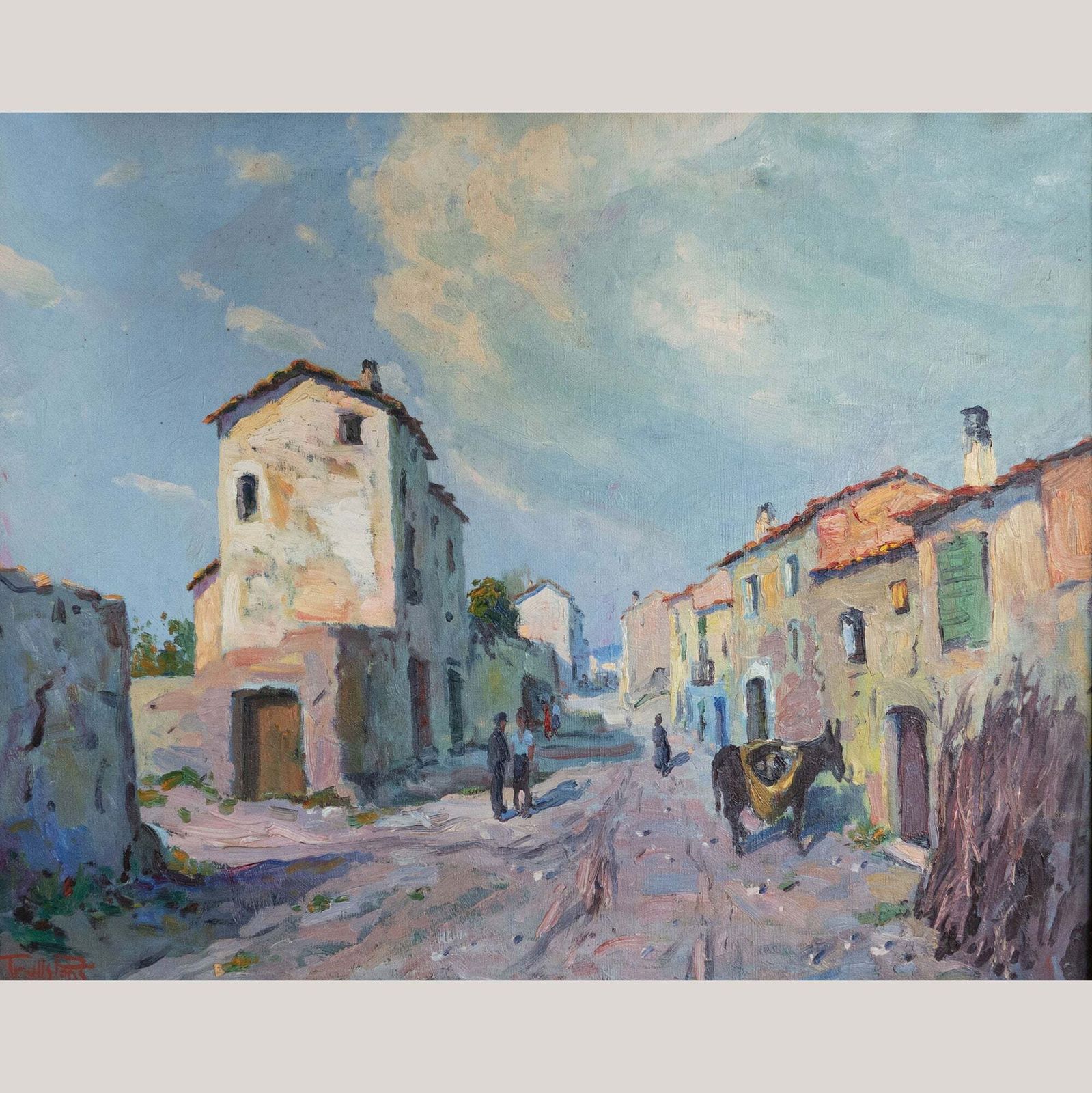 Caserras Village Street Scene – Impressionistisch Olieverfschilderij Van Ramon Trulls Pons