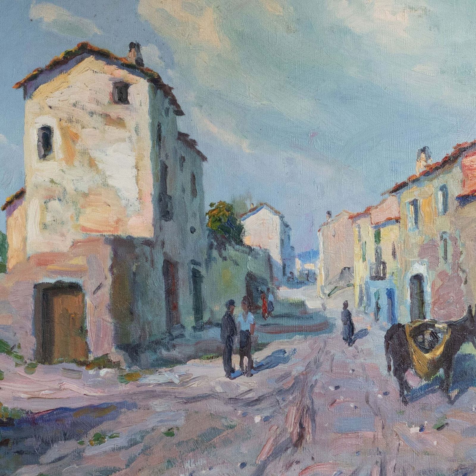 Caserras Village Street Scene – Impressionist Original Oil By Ramon Trulls Pons photo Art