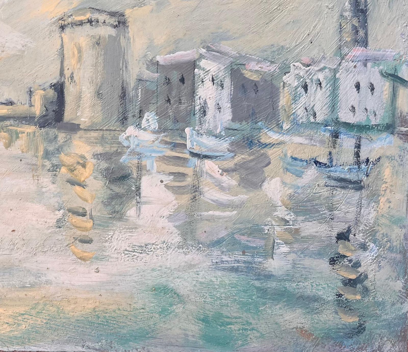 Fanch Lel French Impressionist Port Scene Of La Rochelle Towers And Boats In Harbour photo for sale