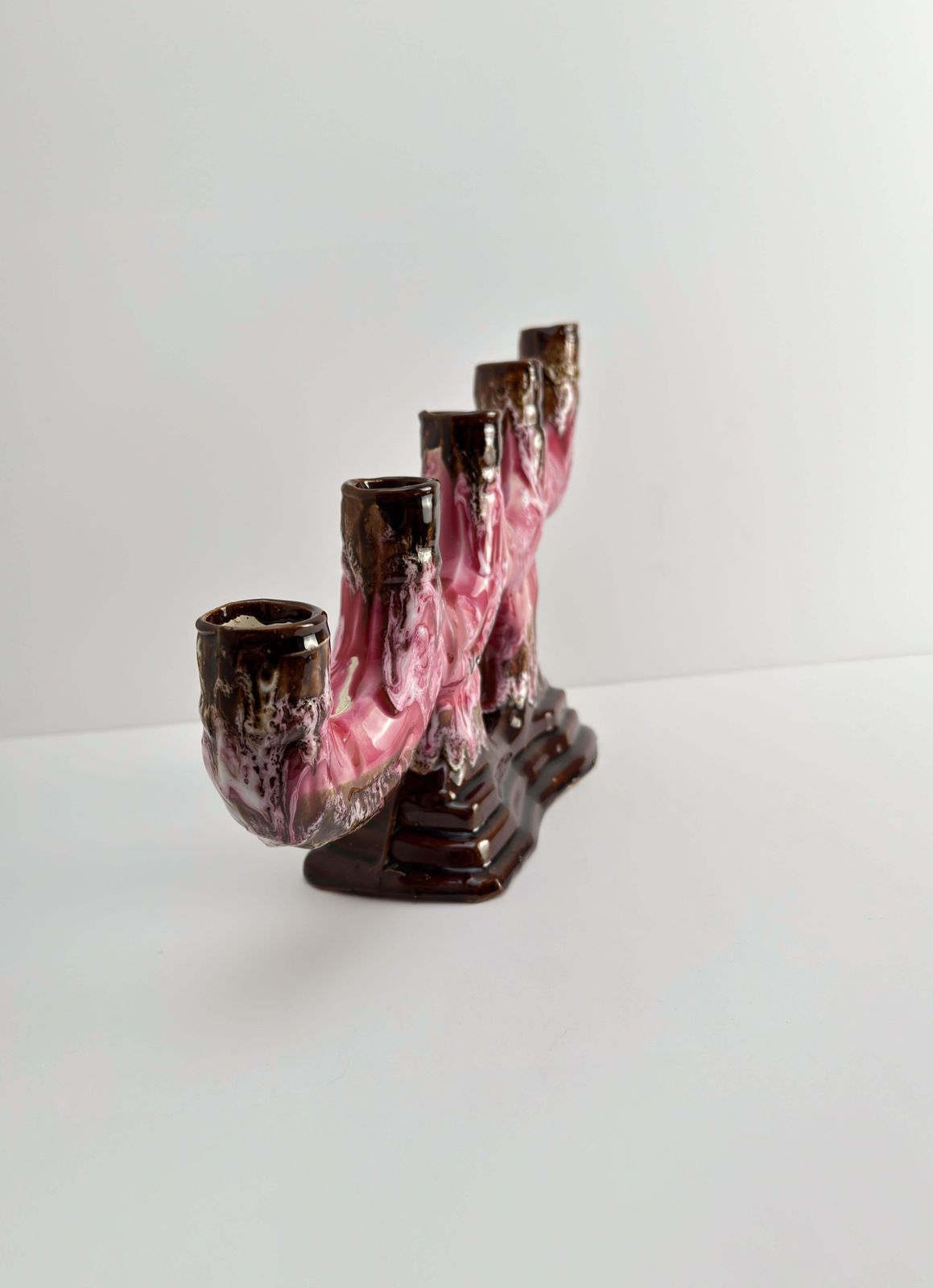 Vallauris, Vintage Candelabra, Pink Brown Glaze Ceramic, C.1960s France photo vintage