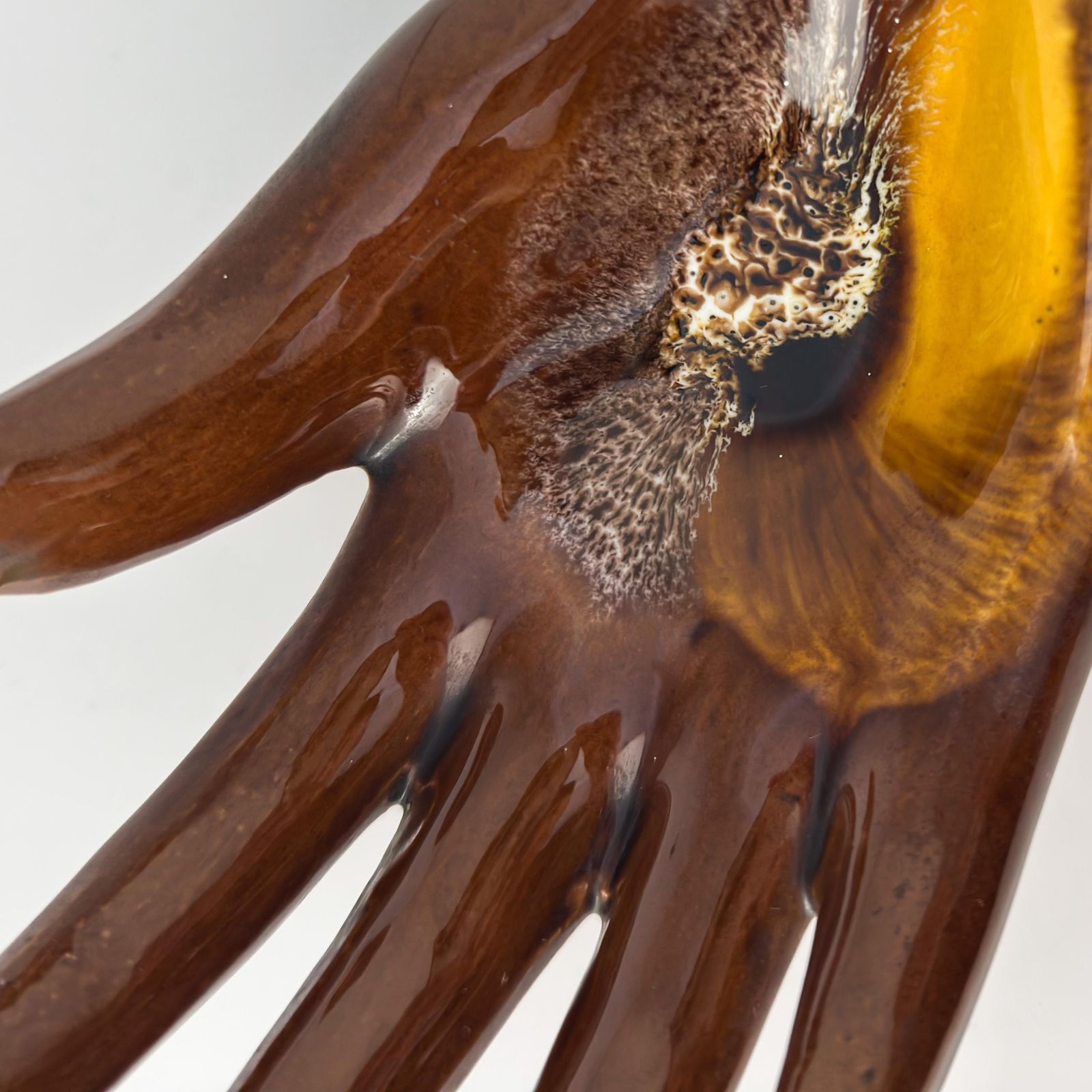 Vallauris Hand Shaped Ceramic Dish, Brown & Amber Glaze, France, C. 1960s photo Home Decor