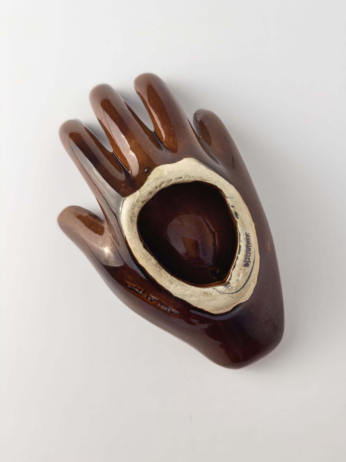 Vallauris Hand Shaped Ceramic Dish, Brown & Amber Glaze, France, C. 1960s photo vintage