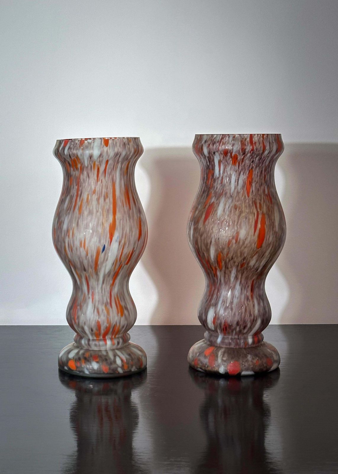 Pair Of 1930s French Art Deco Marbled Glass Vases photo furniture