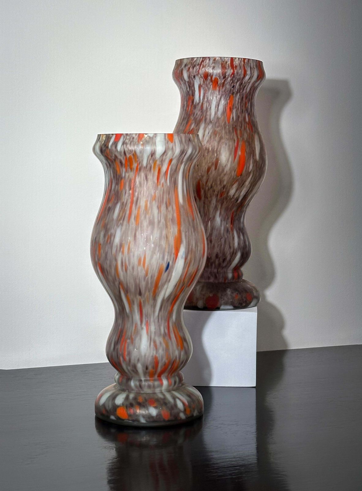 Pair Of 1930s French Art Deco Marbled Glass Vases photo Home Decor