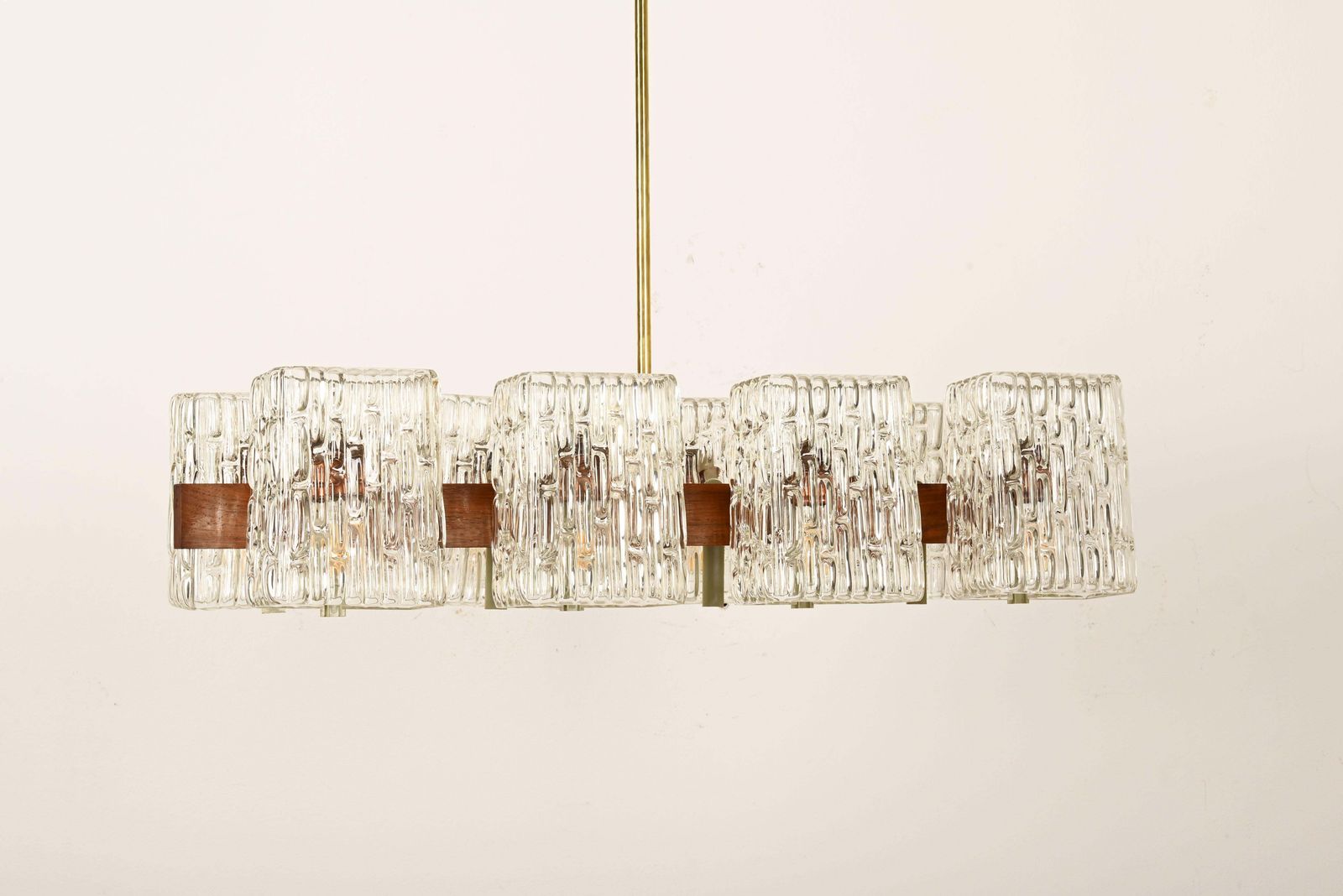 Austrian Walnut/Brass Chandelier With Pressed Glass Shades By Rupert Nikoll photo vinterior