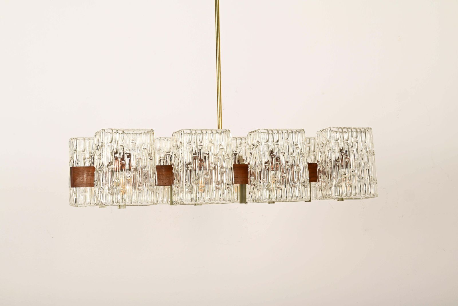 Austrian Walnut/Brass Chandelier With Pressed Glass Shades By Rupert Nikoll photo buy