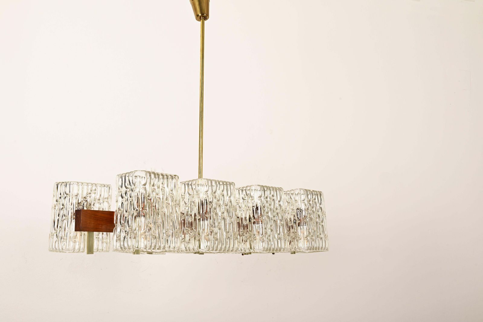 Austrian Walnut/Brass Chandelier With Pressed Glass Shades By Rupert Nikoll photo vintage