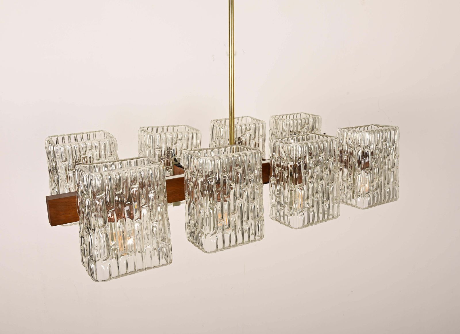 Lighting Austrian Walnut/Brass Chandelier With Pressed Glass Shades By Rupert Nikoll photo
