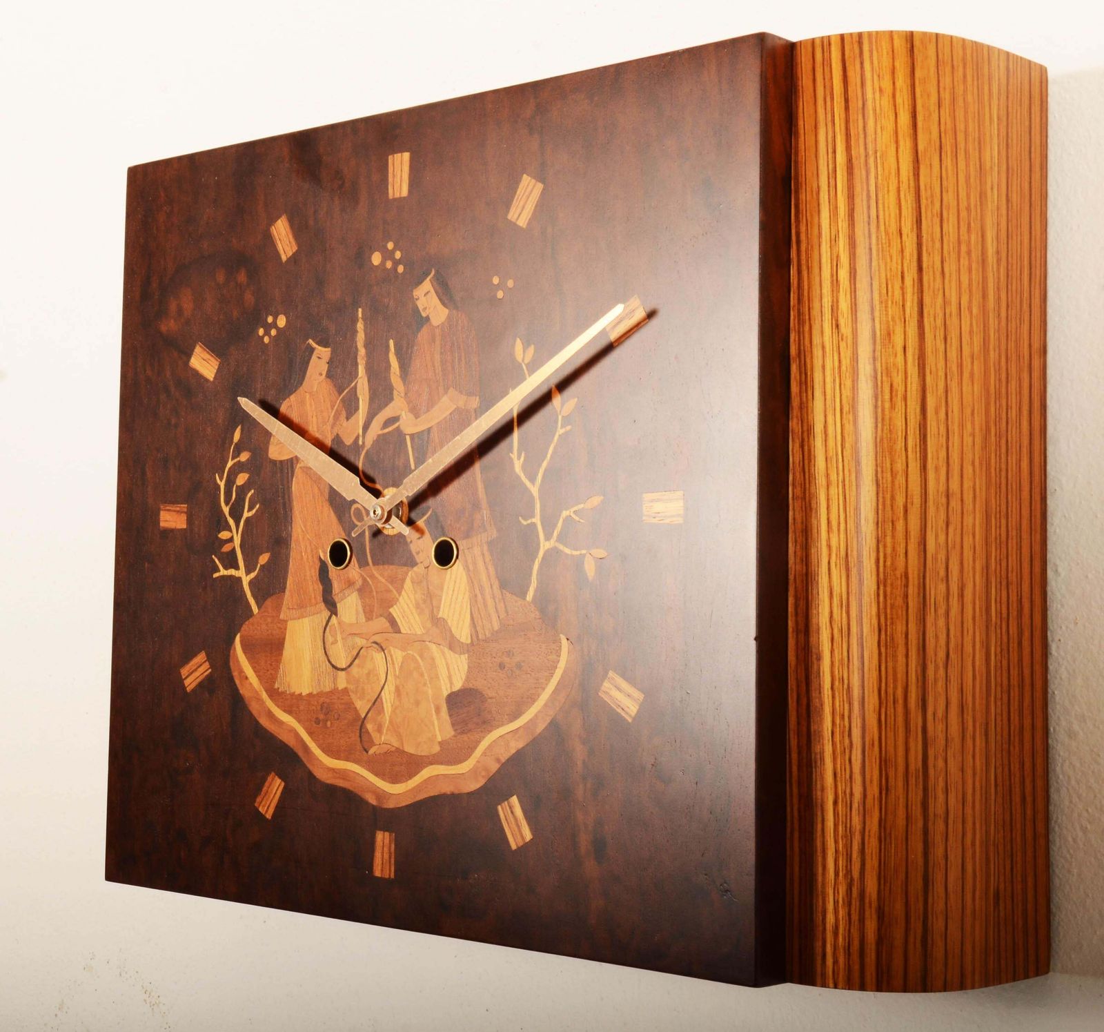 Wall Clock By Mjolby Intarsia From The Late 1930s photo vinterior