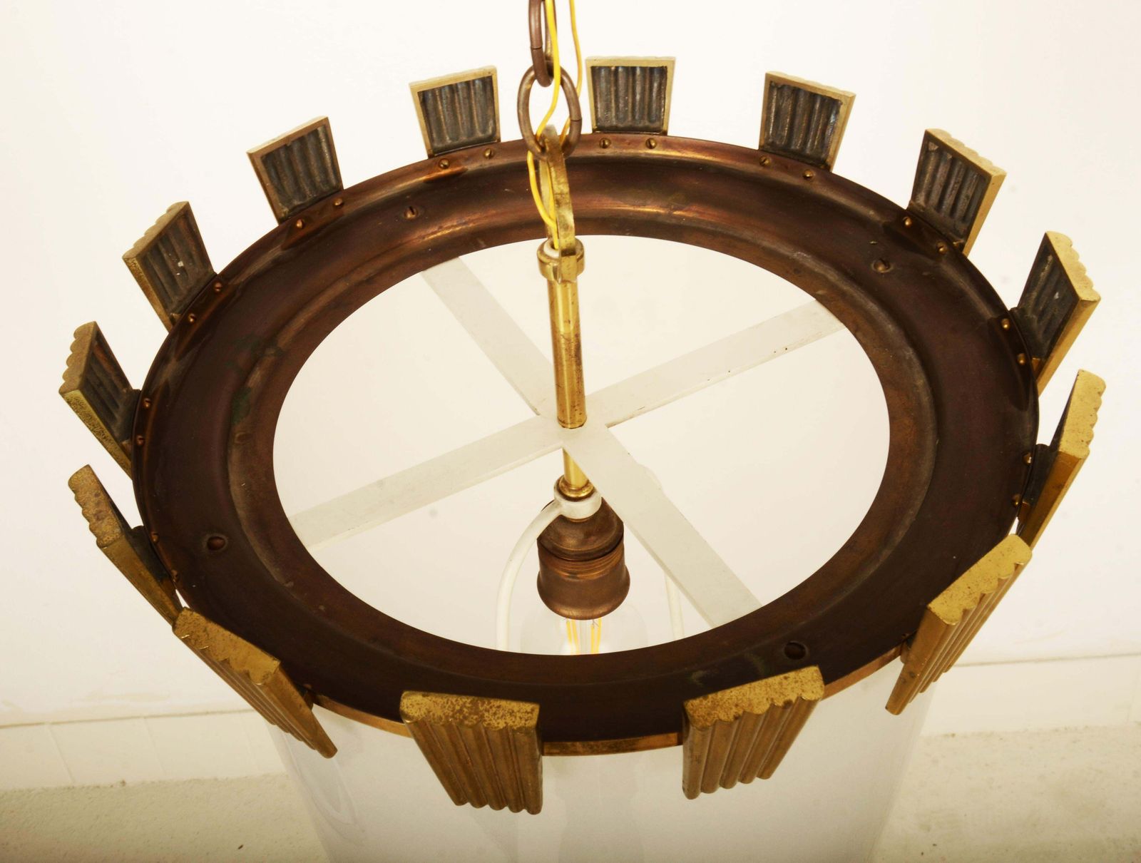 Large Brass And Opaline Glass Pendant Lamp By Oswald Haerdtl photo vintage