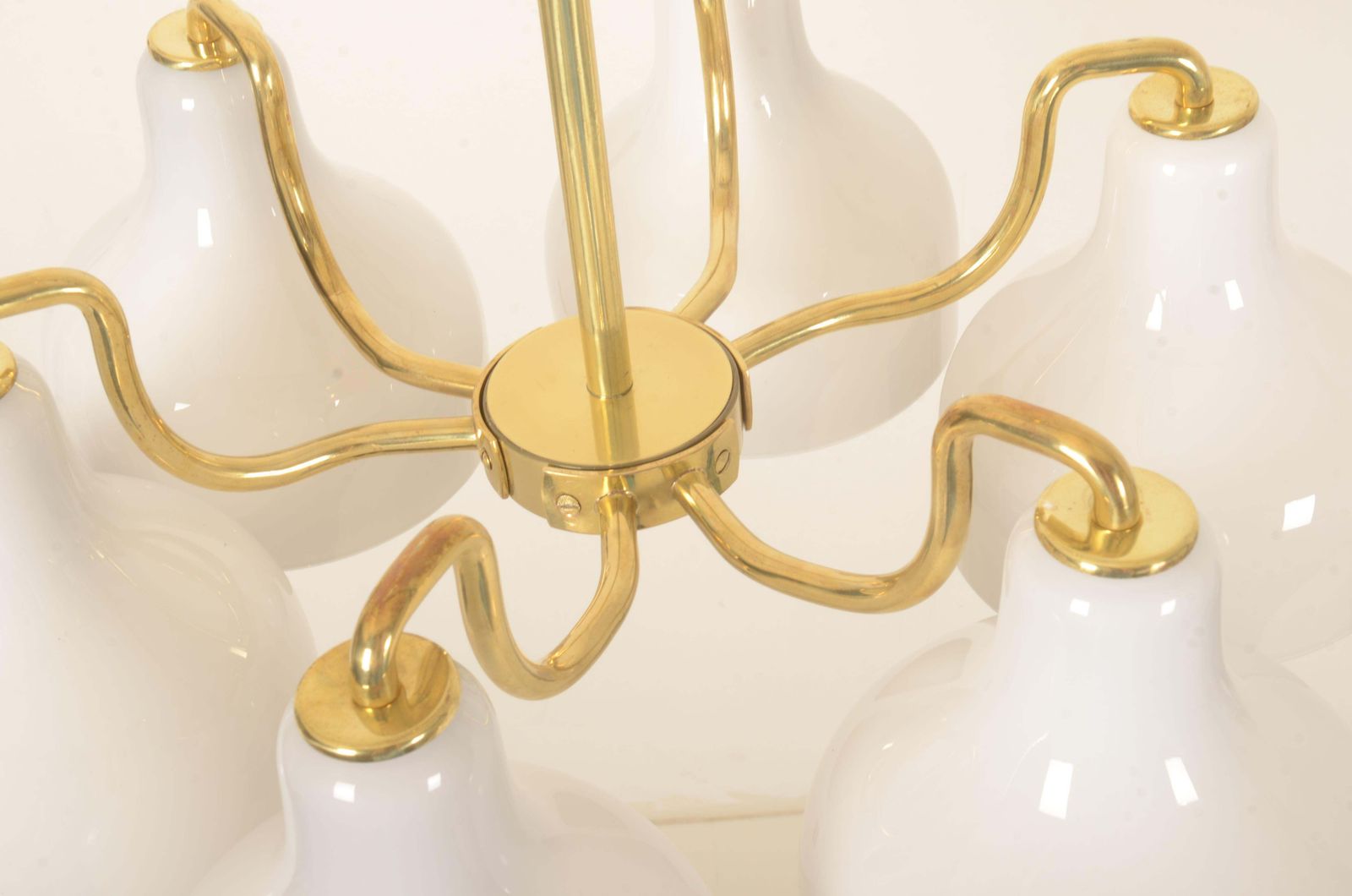 7242.0 Vilhelm Lauritzen Brass And Opaline Glass Chandelier photo