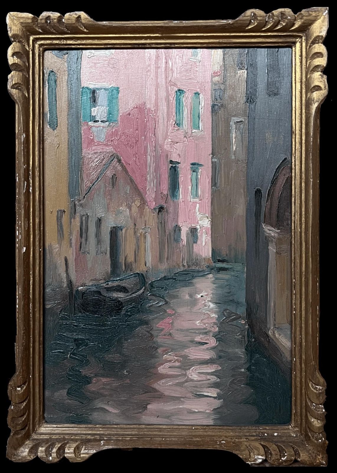 Etienne Auguste Krier Early 1900's French Impressionist Oil Sketch Quiet Venetian Backwater Canal