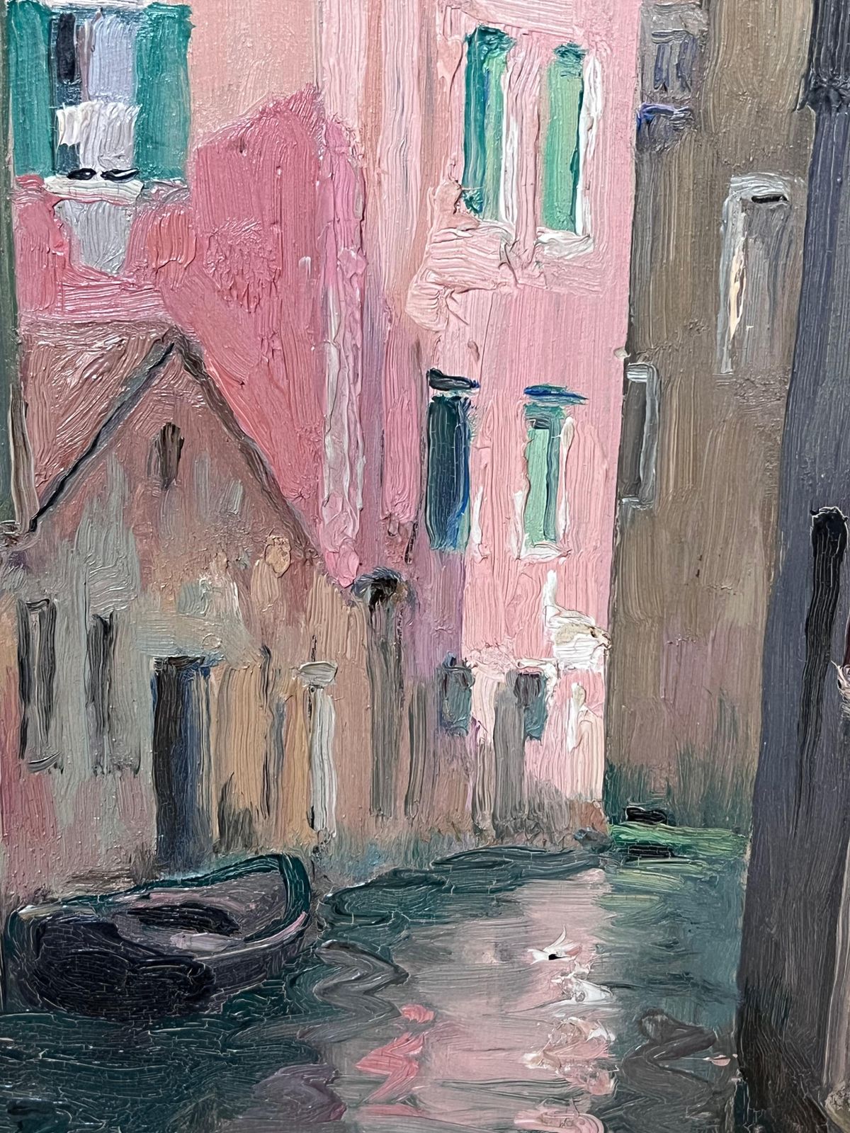 Etienne Auguste Krier Early 1900's French Impressionist Oil Sketch Quiet Venetian Backwater Canal photo furniture