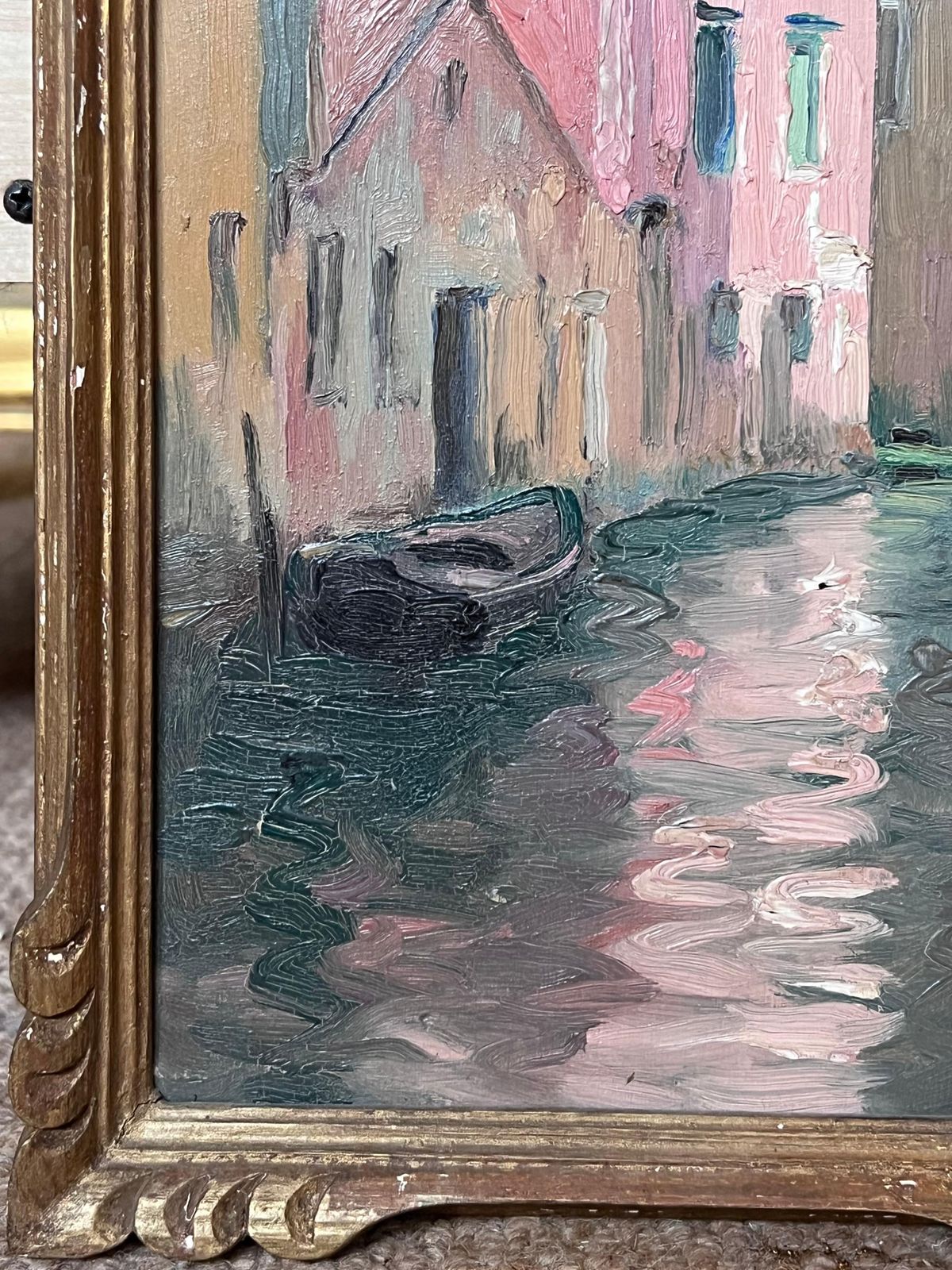 Etienne Auguste Krier Early 1900's French Impressionist Oil Sketch Quiet Venetian Backwater Canal photo buy
