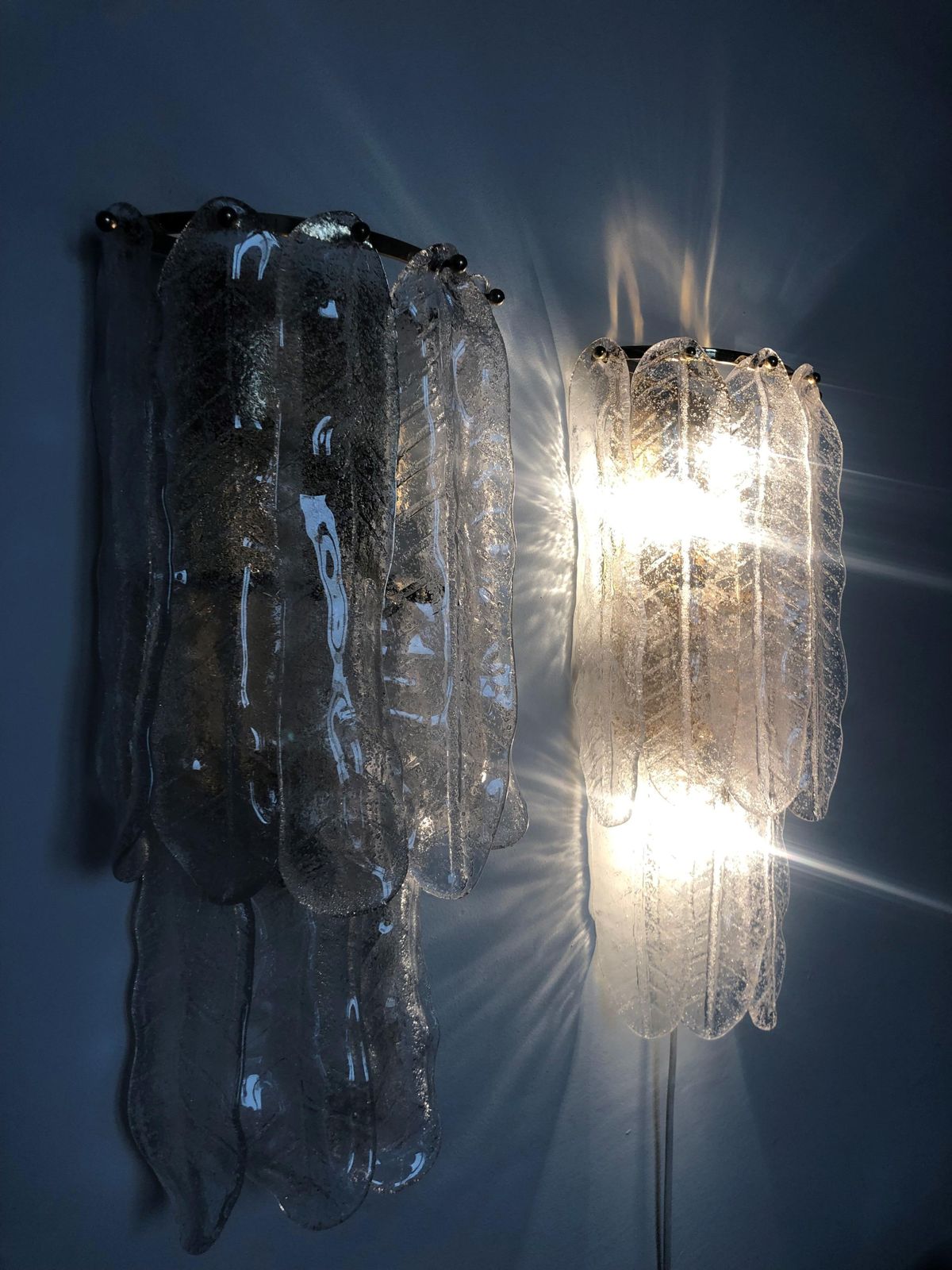 photo furniture Italian Midcentury Large Pair Of Leaf Murano Wall Sconces By Mazzega, 1970s