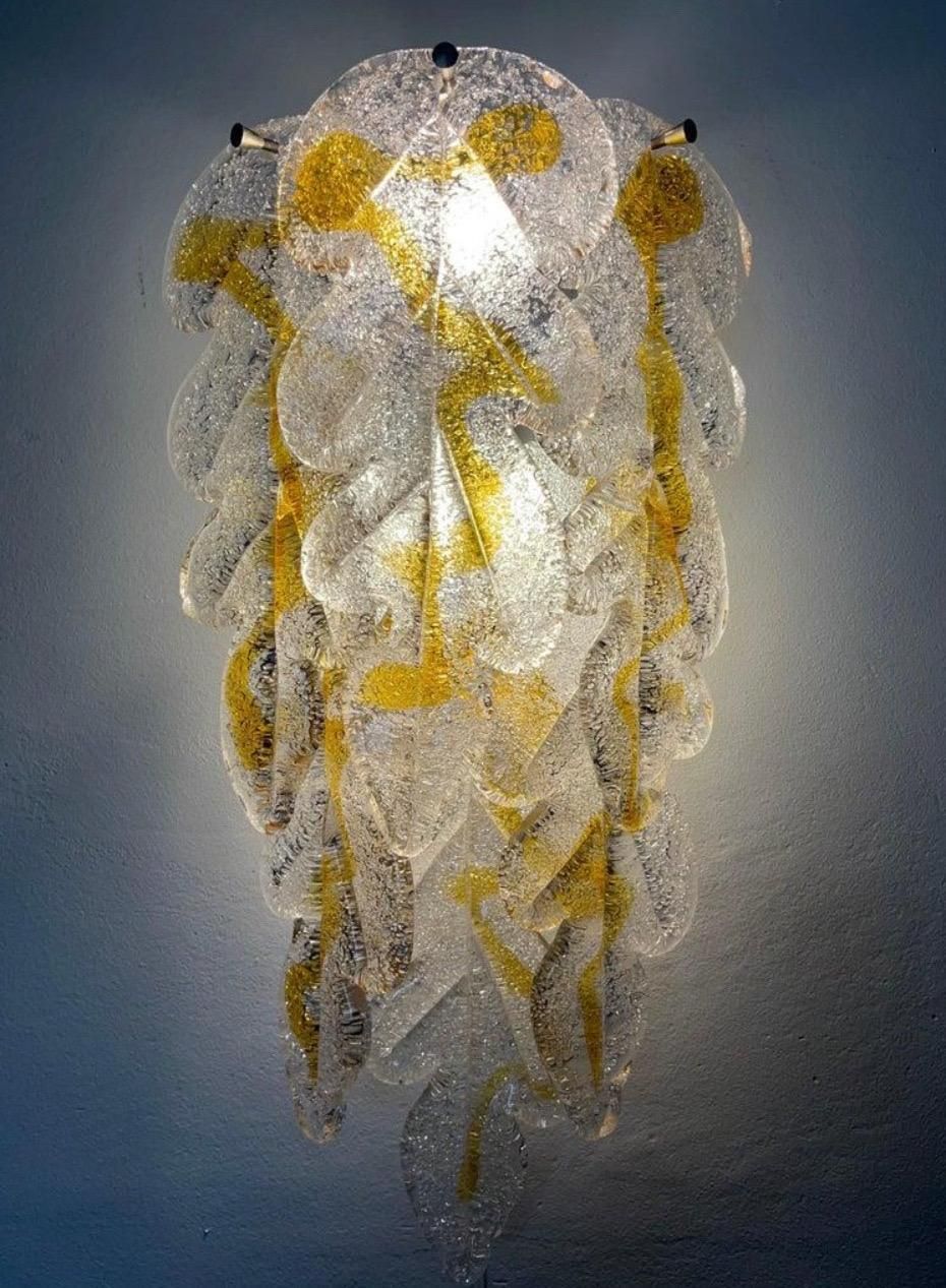 Italian Midcentury Set Of Three Amber Murano Wall Sconces By Mazzega, 1970s photo Lighting