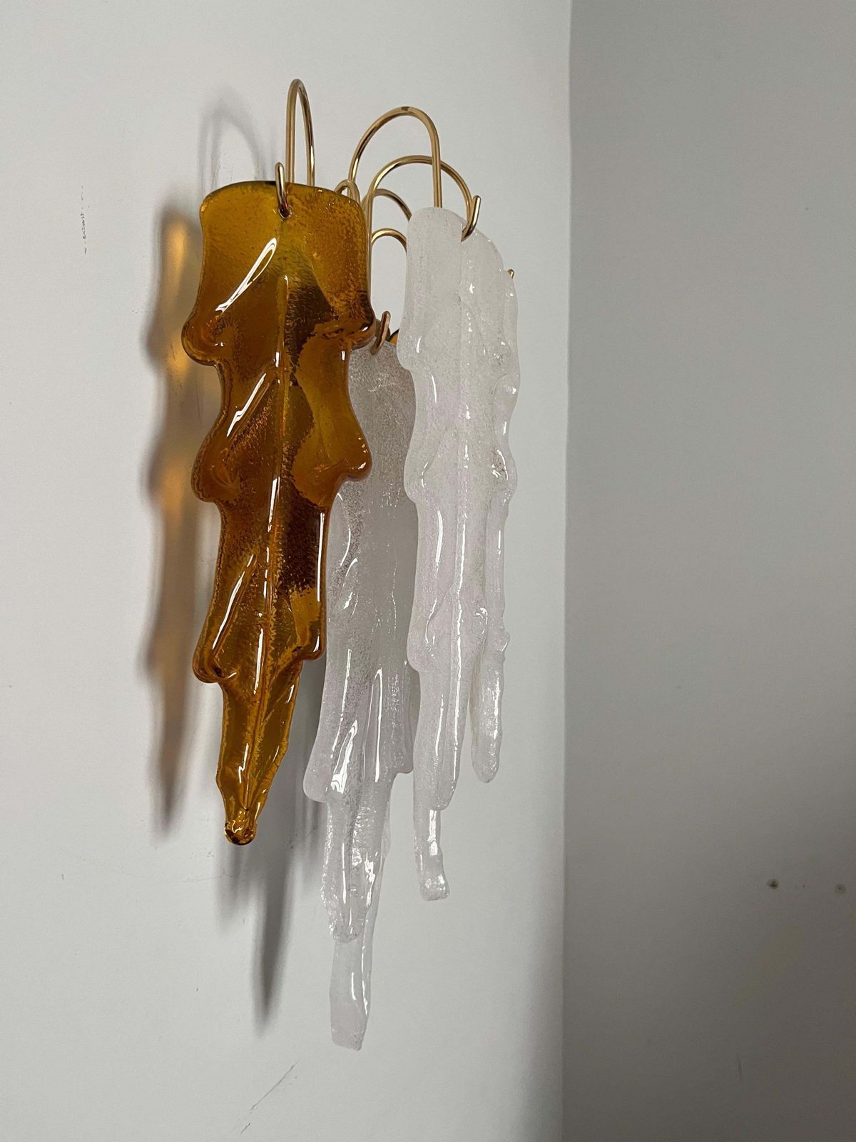 1711.0 Italian Mid Century Pair Of White Amber Murano Wall Sconces By Mazzega, 1970s photo
