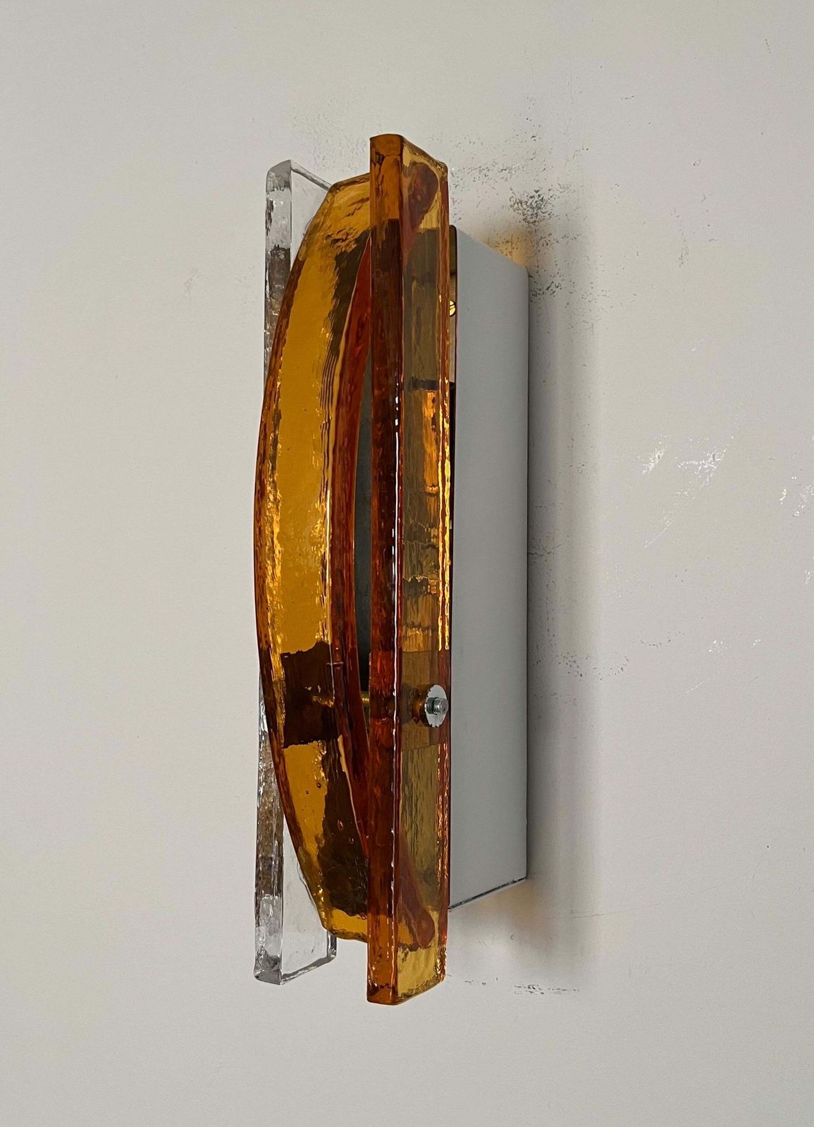 Italian Mid Century Pair Of Amber Clear Murano Wall Sconces By Poliarte, 1970s photo furniture