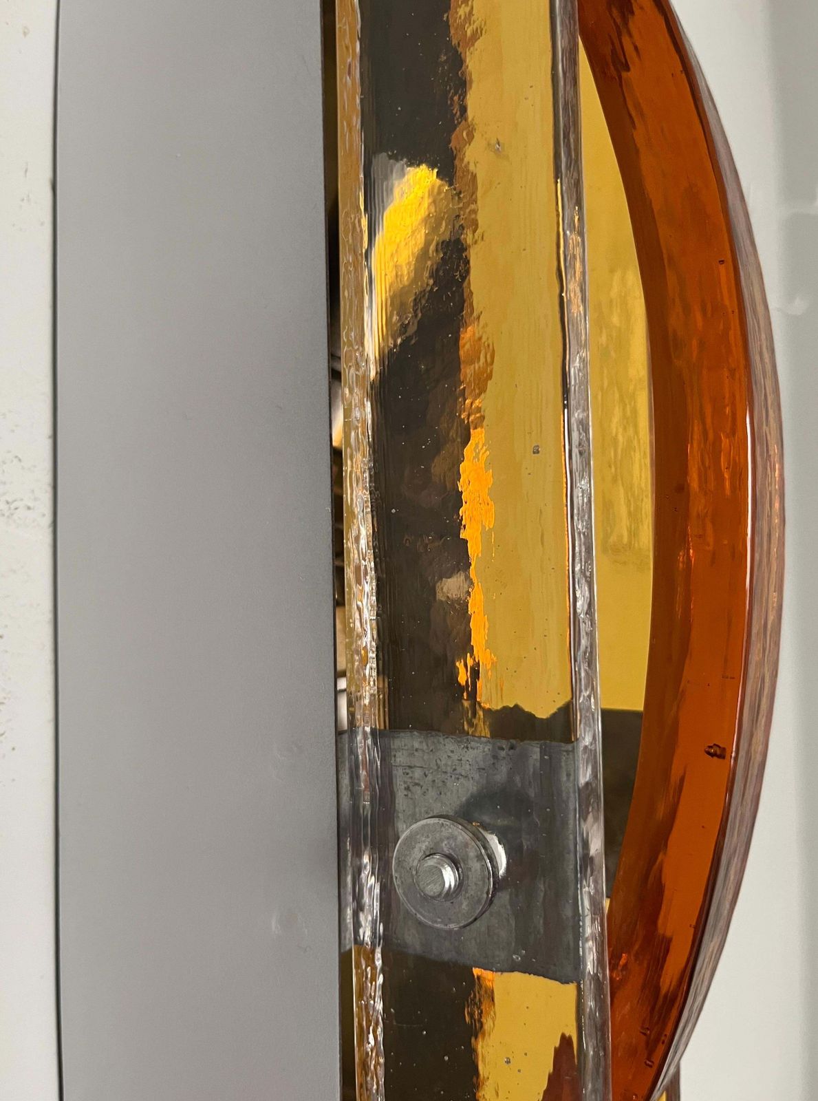 photo for sale Italian Mid Century Pair Of Amber Clear Murano Wall Sconces By Poliarte, 1970s