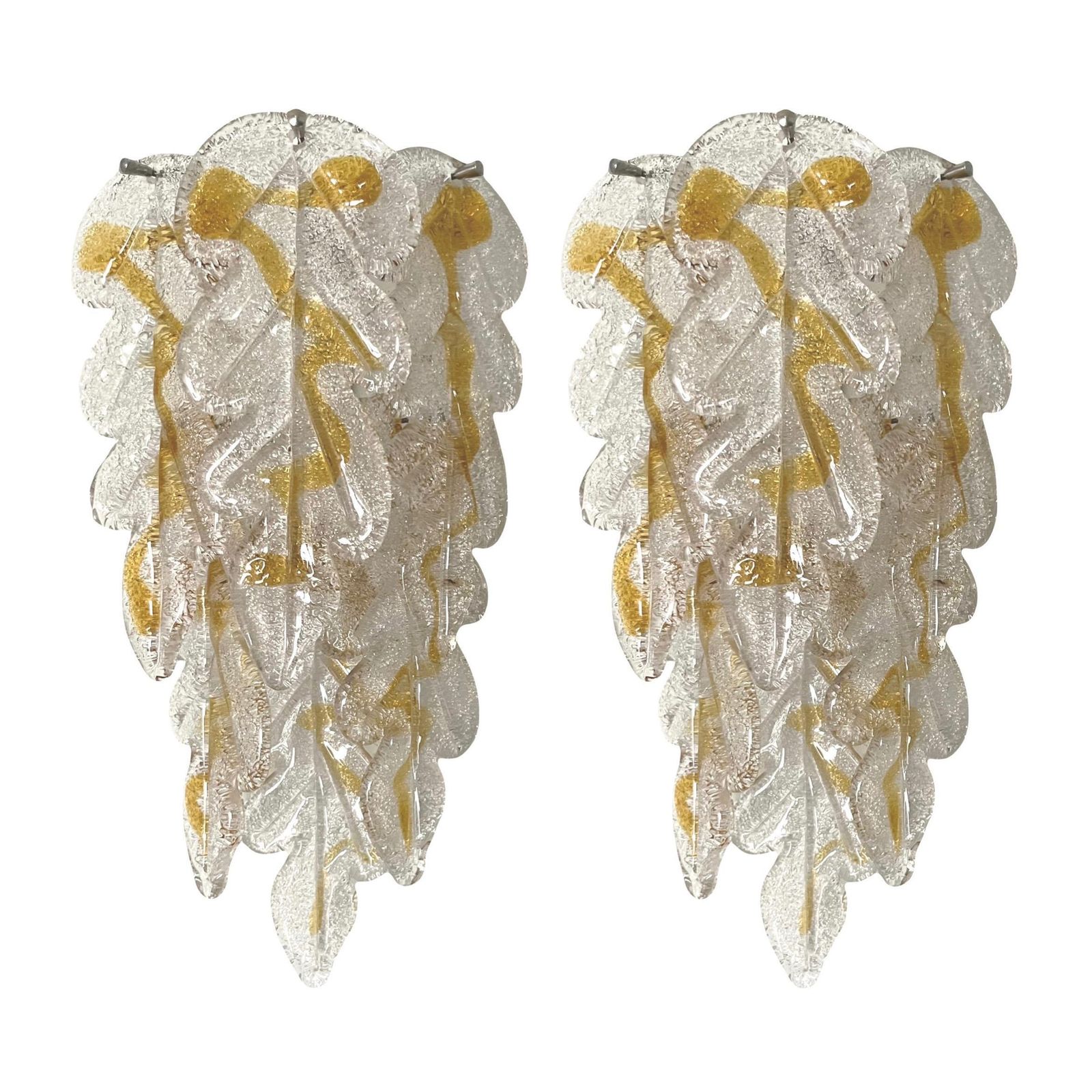 Italian Midcentury Pair Of Clear Amber Murano Wall Sconces By Mazzega, 1970s photo Lighting