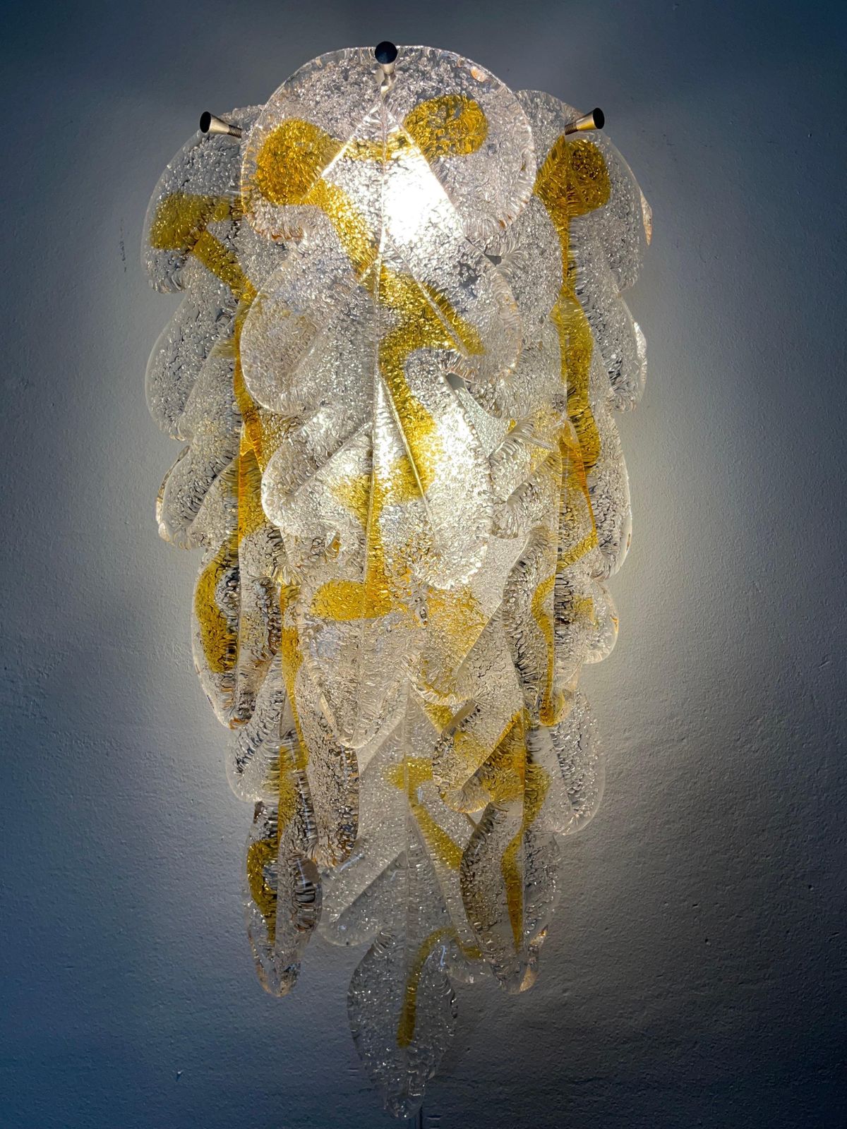 Italian Midcentury Pair Of Clear Amber Murano Wall Sconces By Mazzega, 1970s photo 2543.0