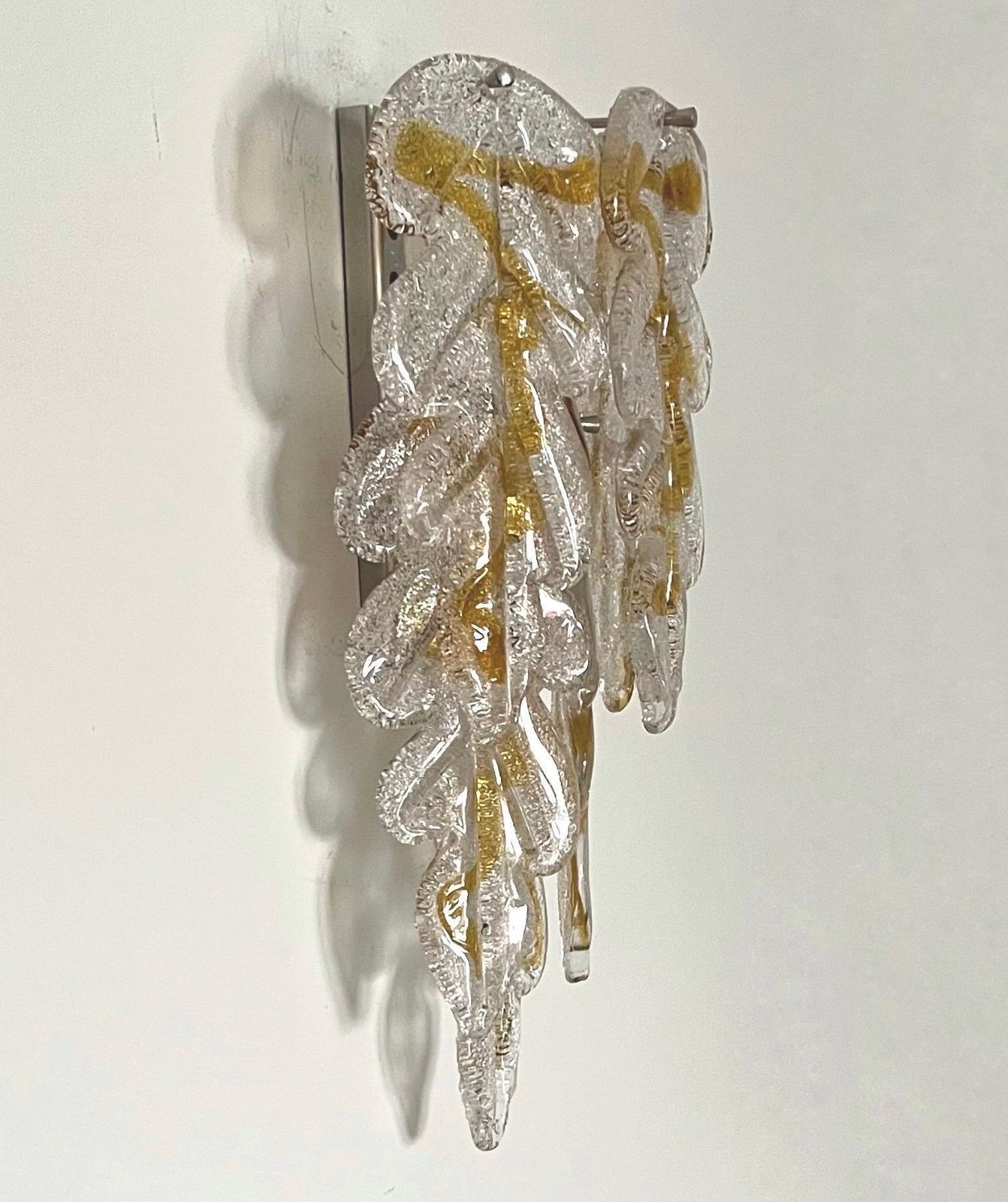 Italian Midcentury Pair Of Clear Amber Murano Wall Sconces By Mazzega, 1970s photo vintage