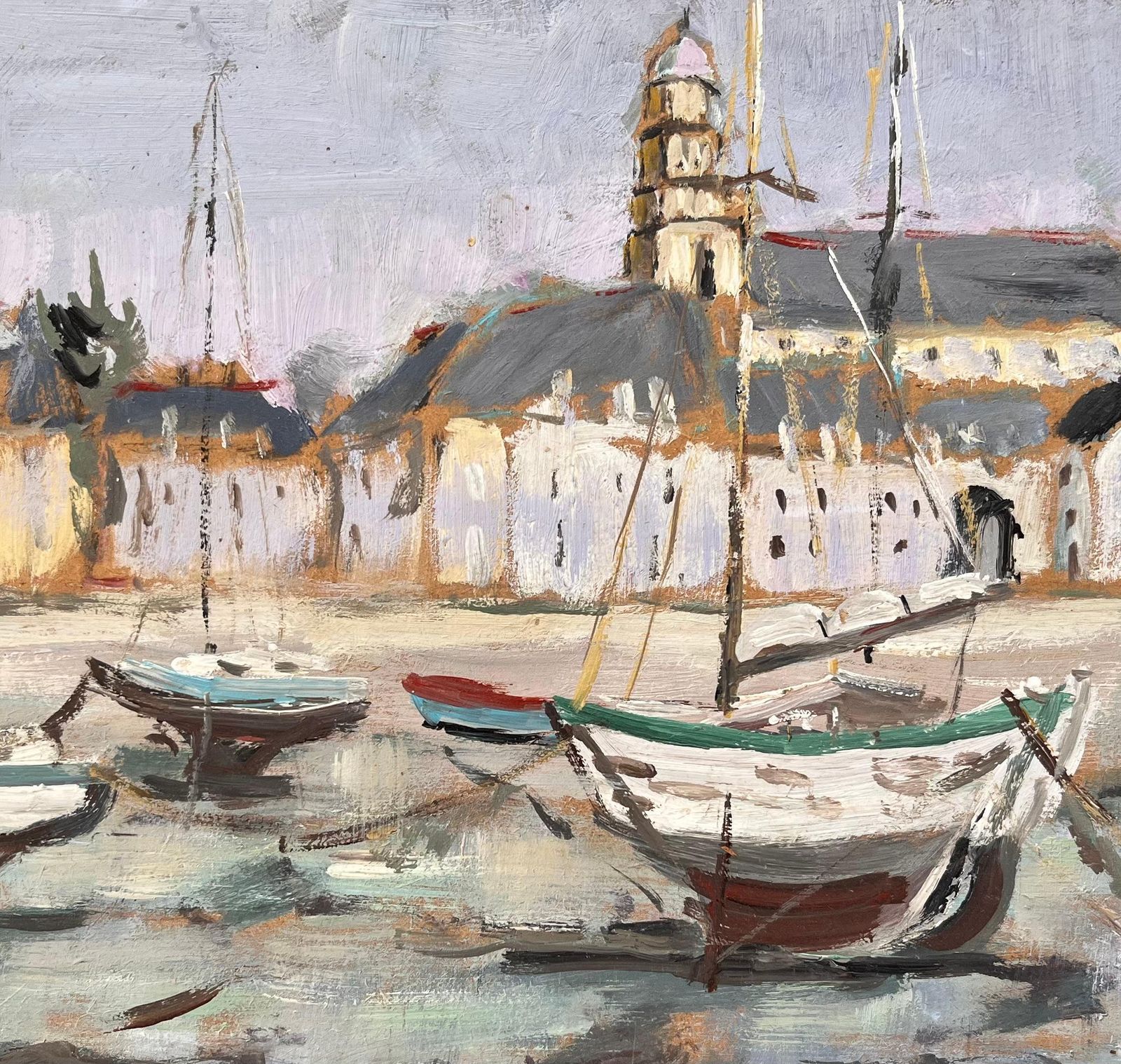 Fanch Lel Post Impressionist French Harbour Scene Of Saint Servan With Boats And Church 1999 photo buy