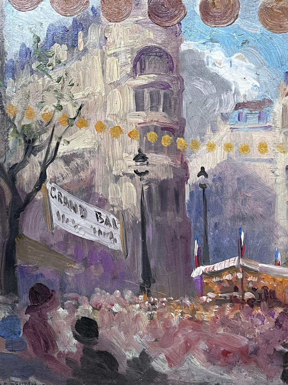 Marcelle Krier   Lambrette 1930s French Impressionist Oil Painting Busy French Market Festival Street Scene 1930's photo buy