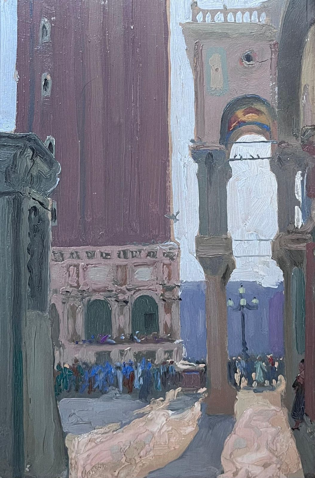 Etienne Auguste Krier Early 1900's French Impressionist Oil Sketch Figures St. Marks Square Venice photo for sale
